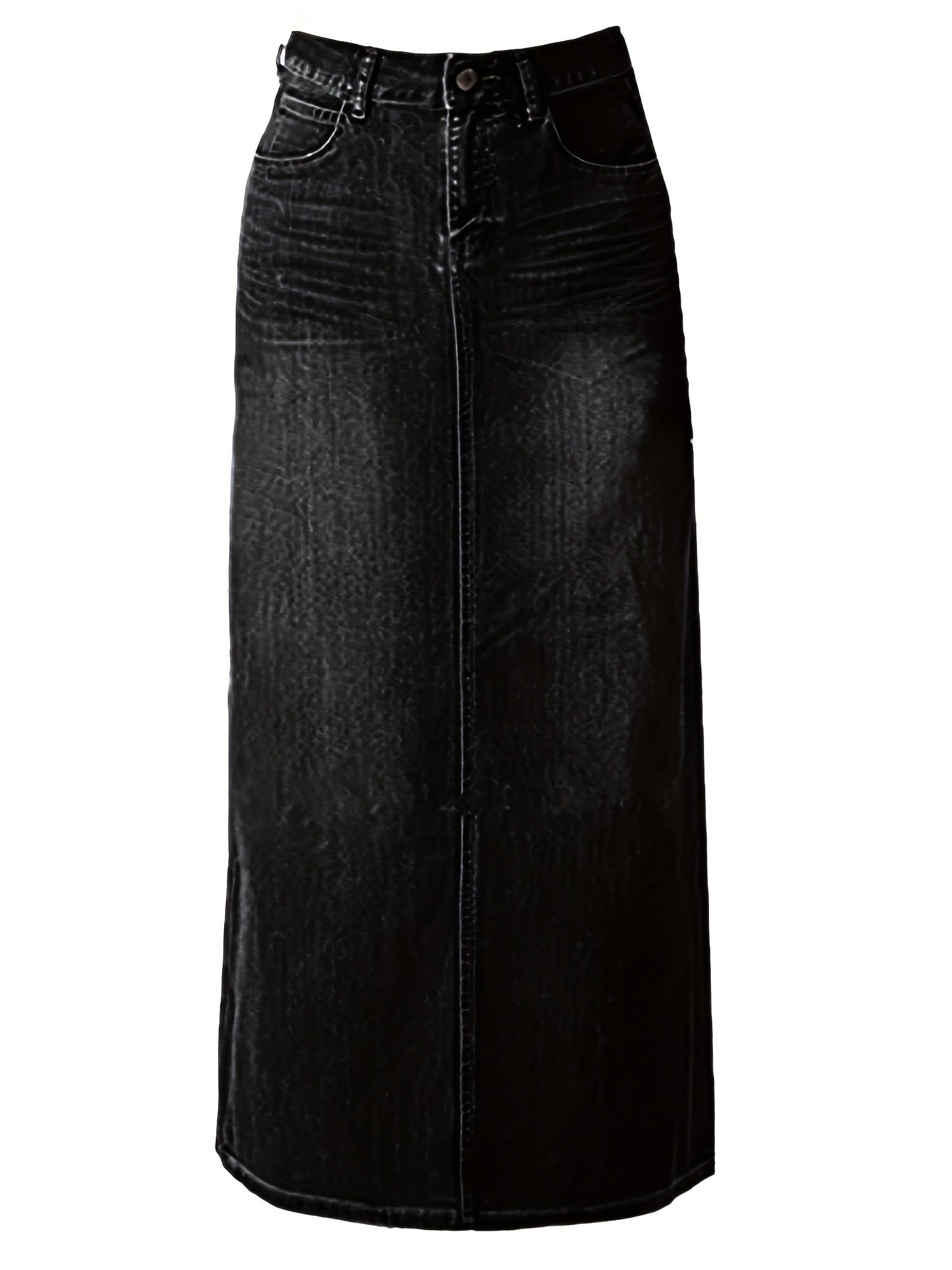 Women's Maxi Denim Skirt - Mid-Rise Solid Color detail view