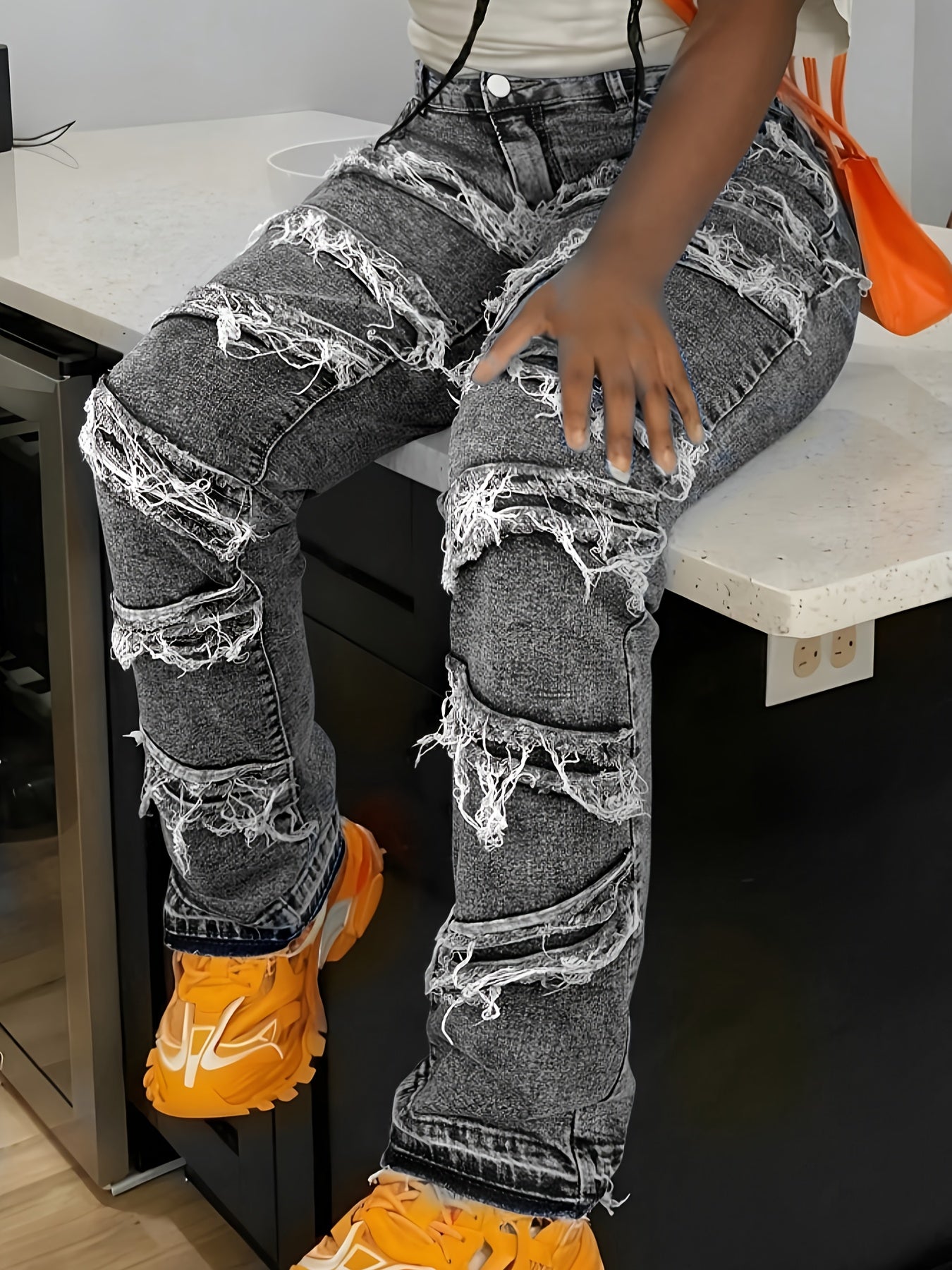 Women's Mid-Rise Skinny Jeans - Mud Yellow Patchwork Stretch detail view