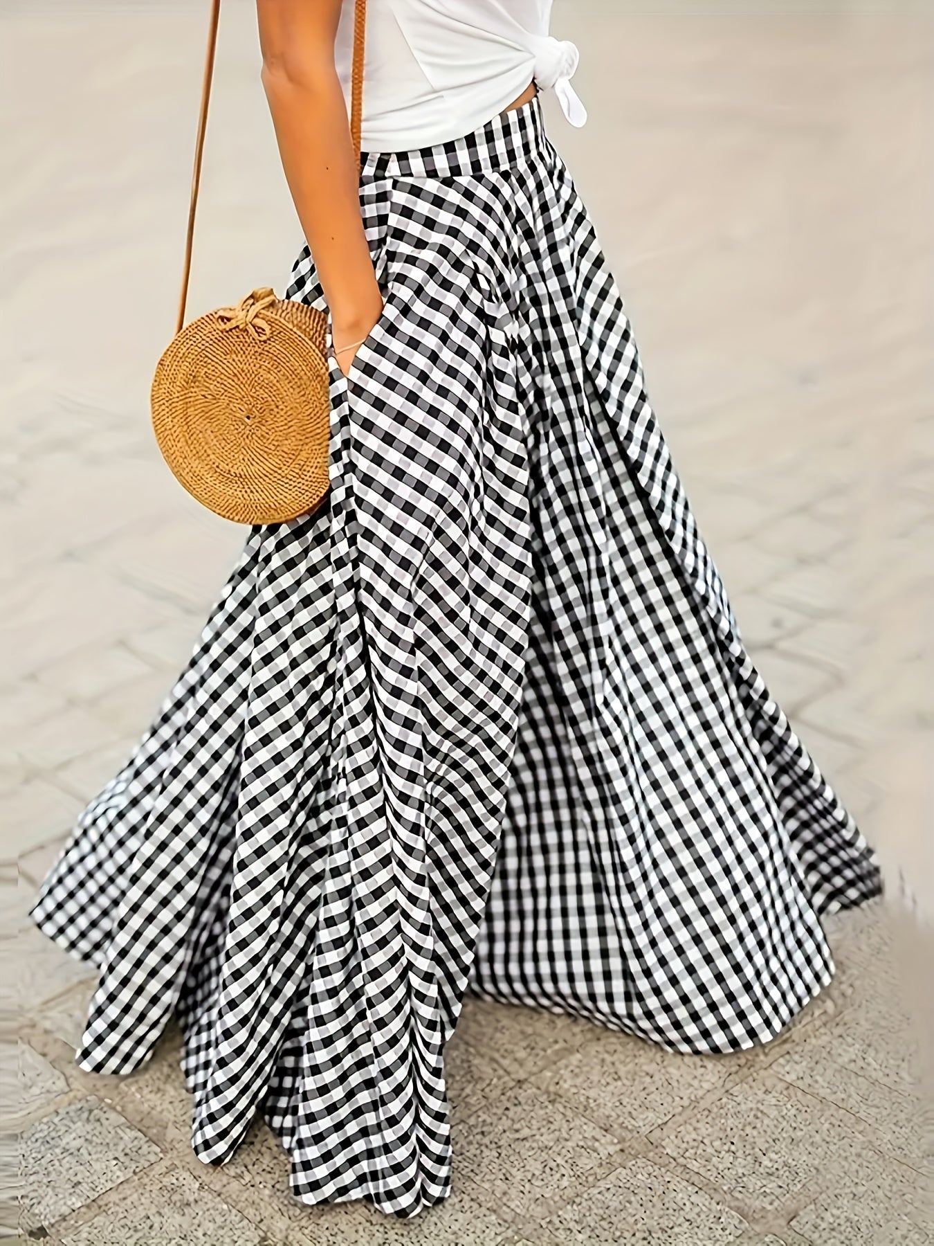 Women's Midi Pencil Skirt - High-Waist Plaid detail view