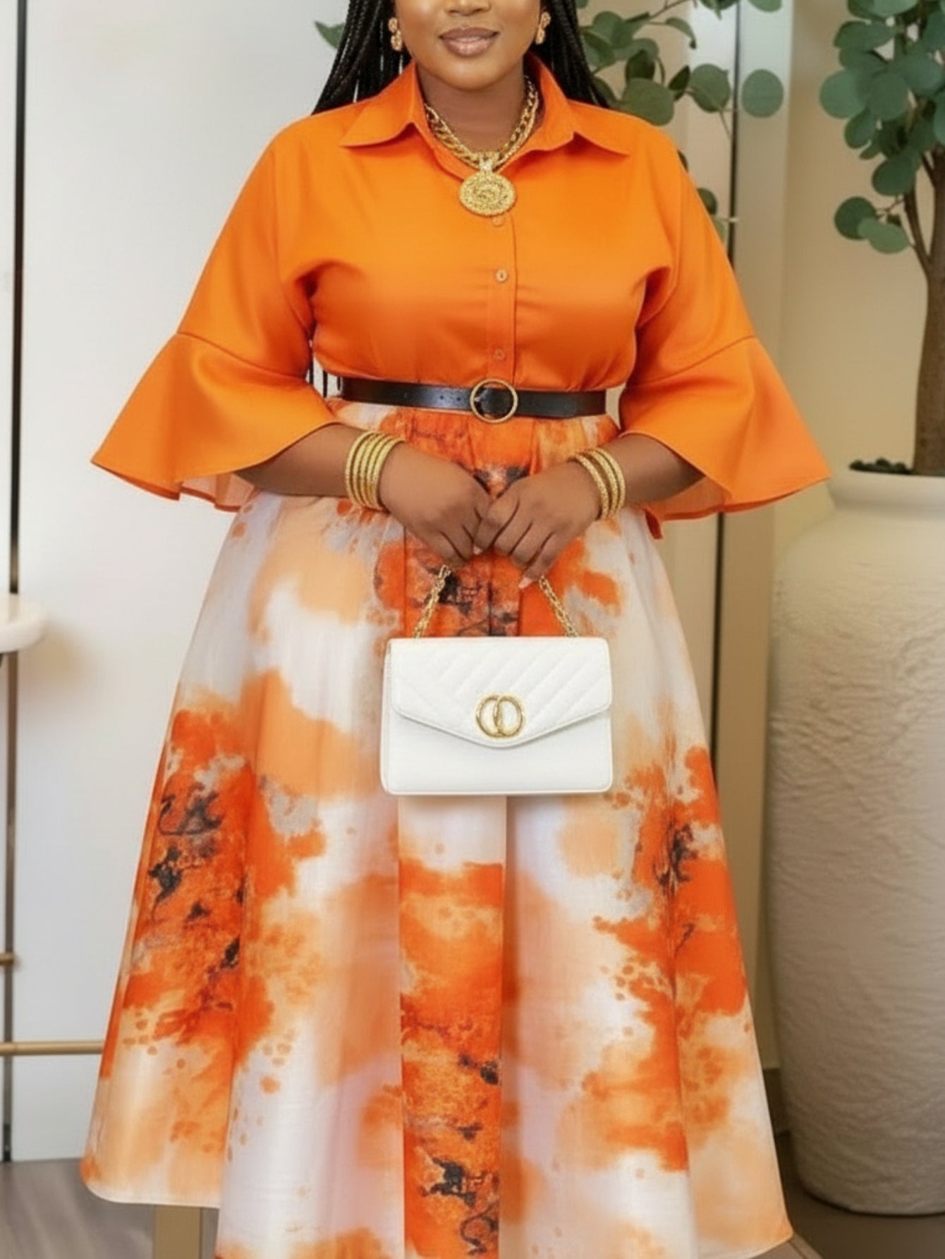 Women's Orange Floral Casual Dress – view 5