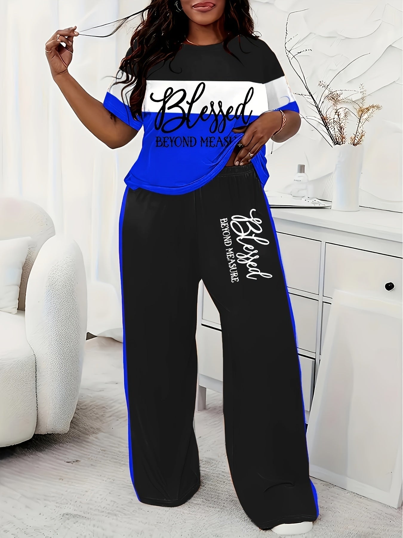 Women's Pants - Striped Design – Pink / Blue detail view