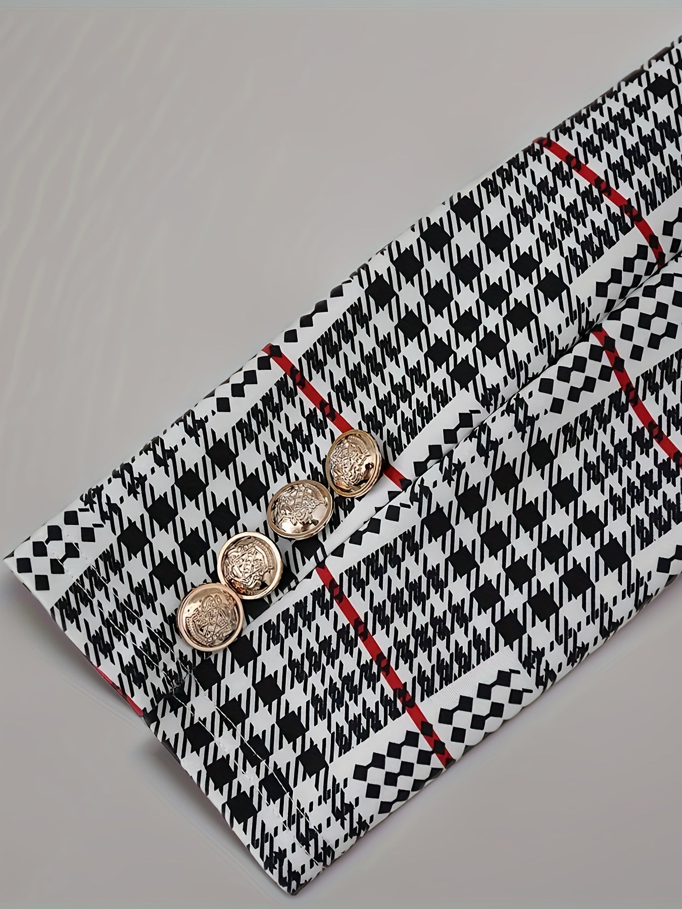 Women's Plaid Blazer and Skirt Set - High-Waist Office detail view
