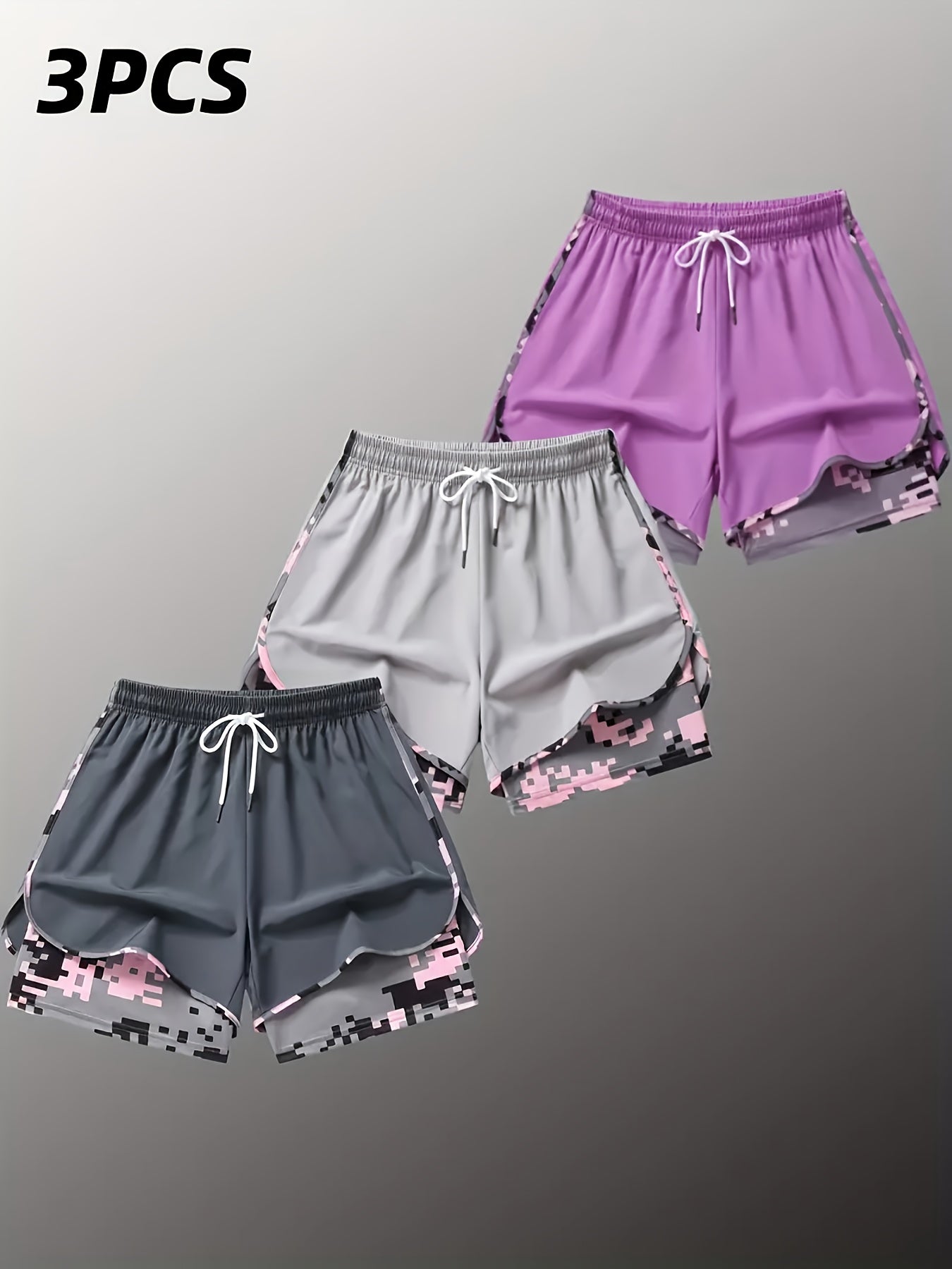 Women's Plus Size Camo Running Shorts 3-Pack – Black option – view 16