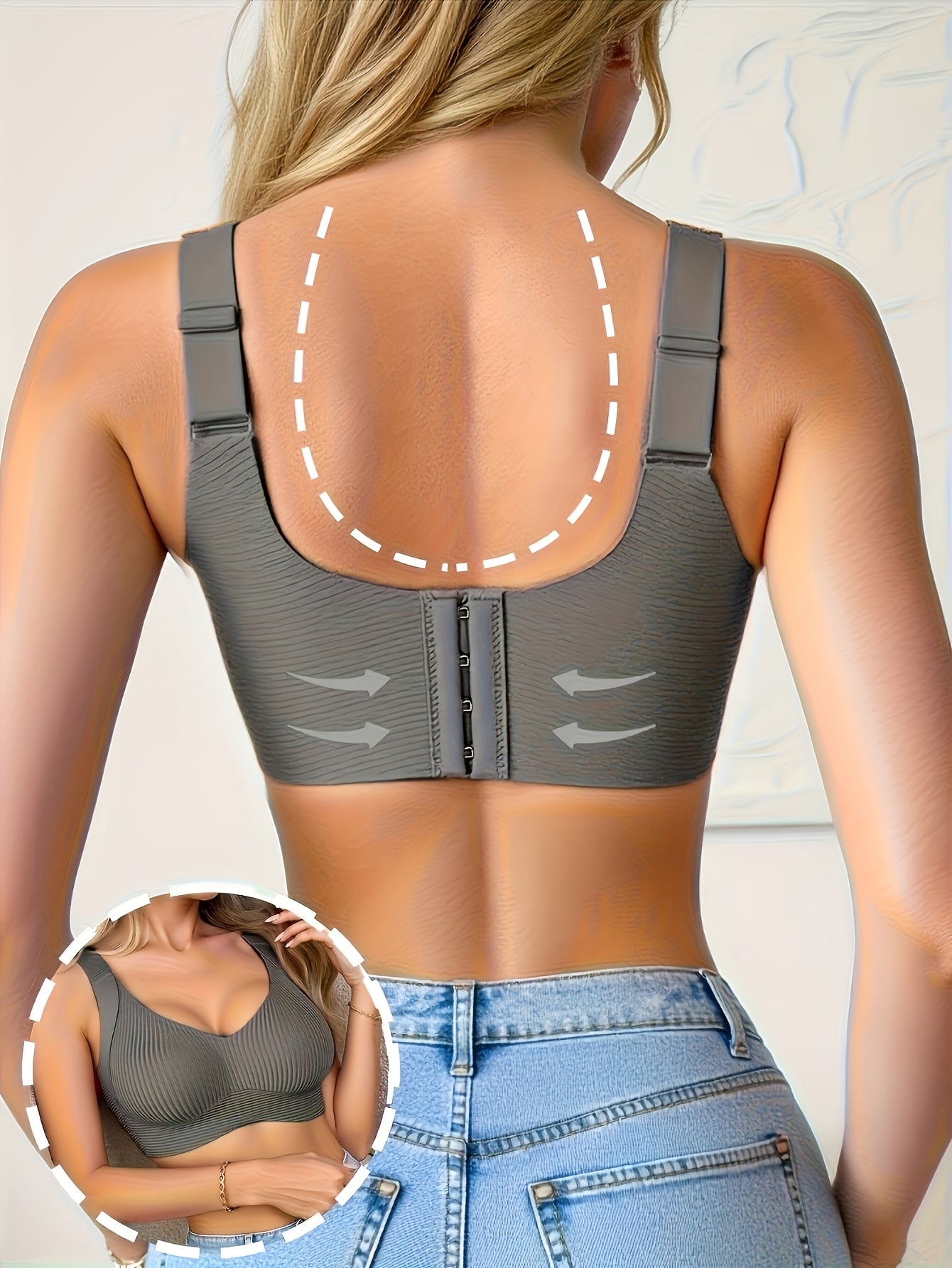 Women’s Plus Size Wireless Seamless Bra - Soft Everyday Support – Blue / White detail view