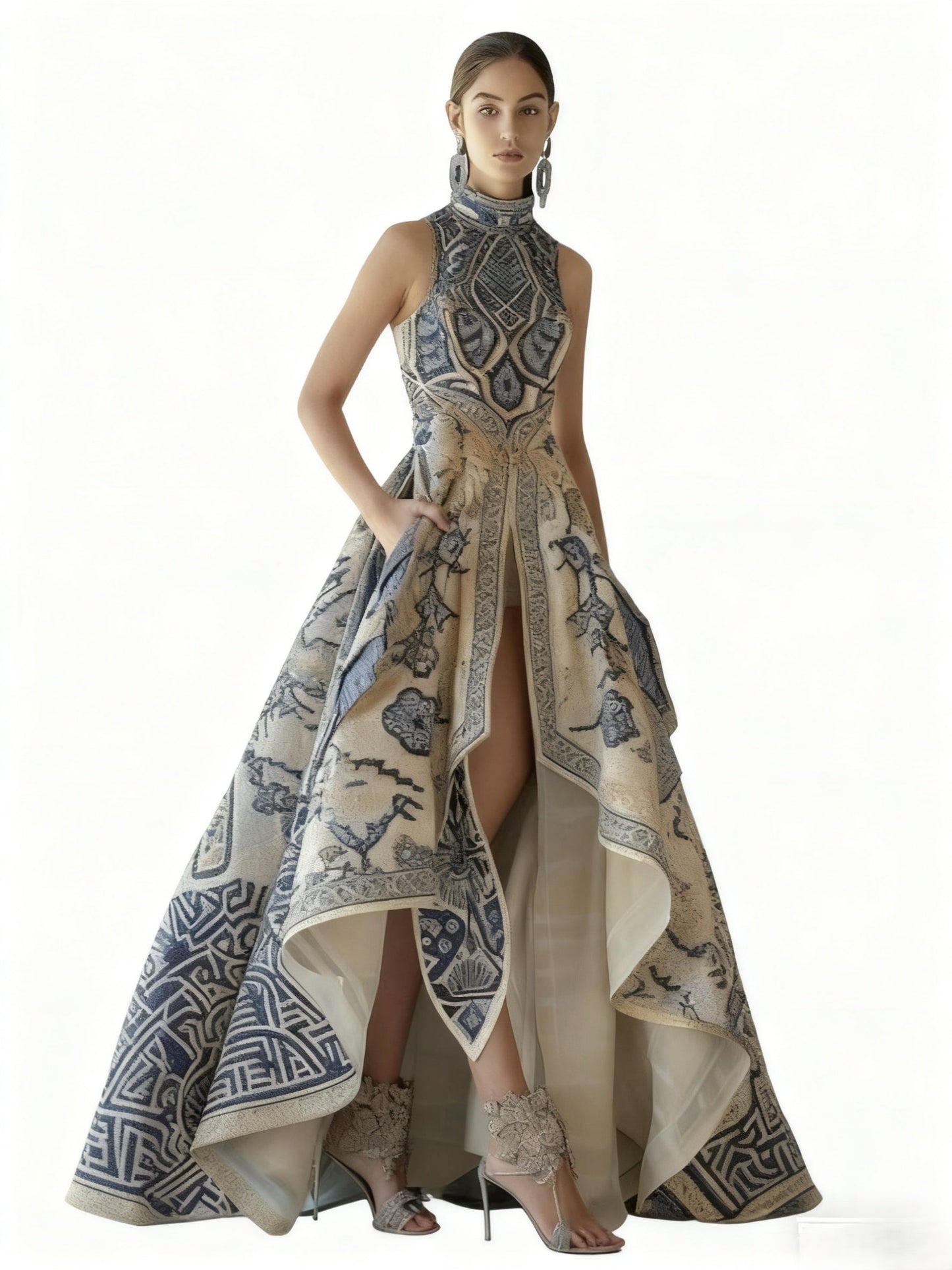 Women's Printed Wedding Dress - Sleeveless detail view