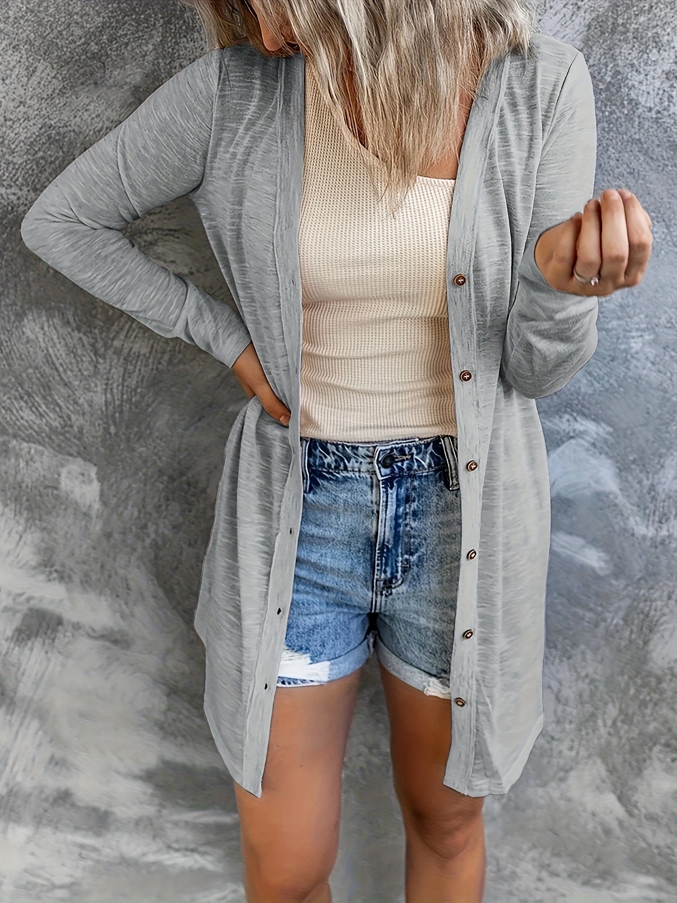 Women's Relaxed Button-Front Cardigan detail view