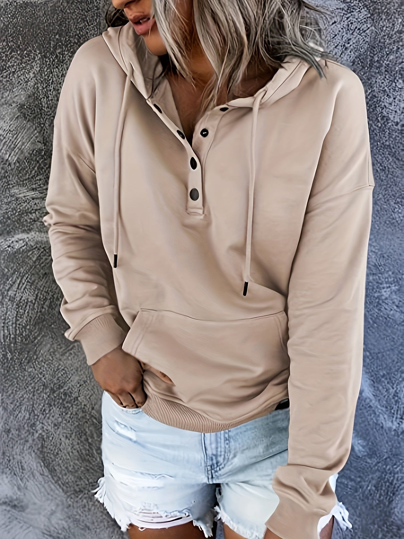 Women's Relaxed Button-Front Hoodie detail view