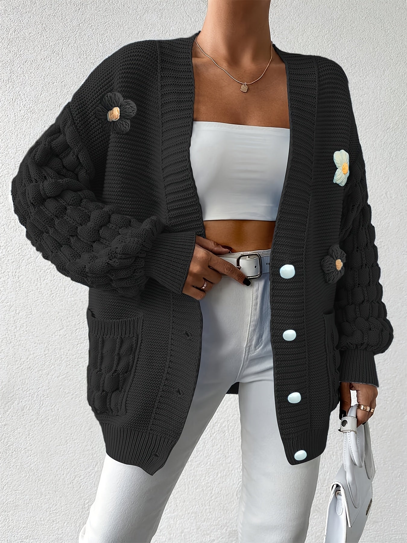 Women's Relaxed Denim Floral Cardigan – view 11