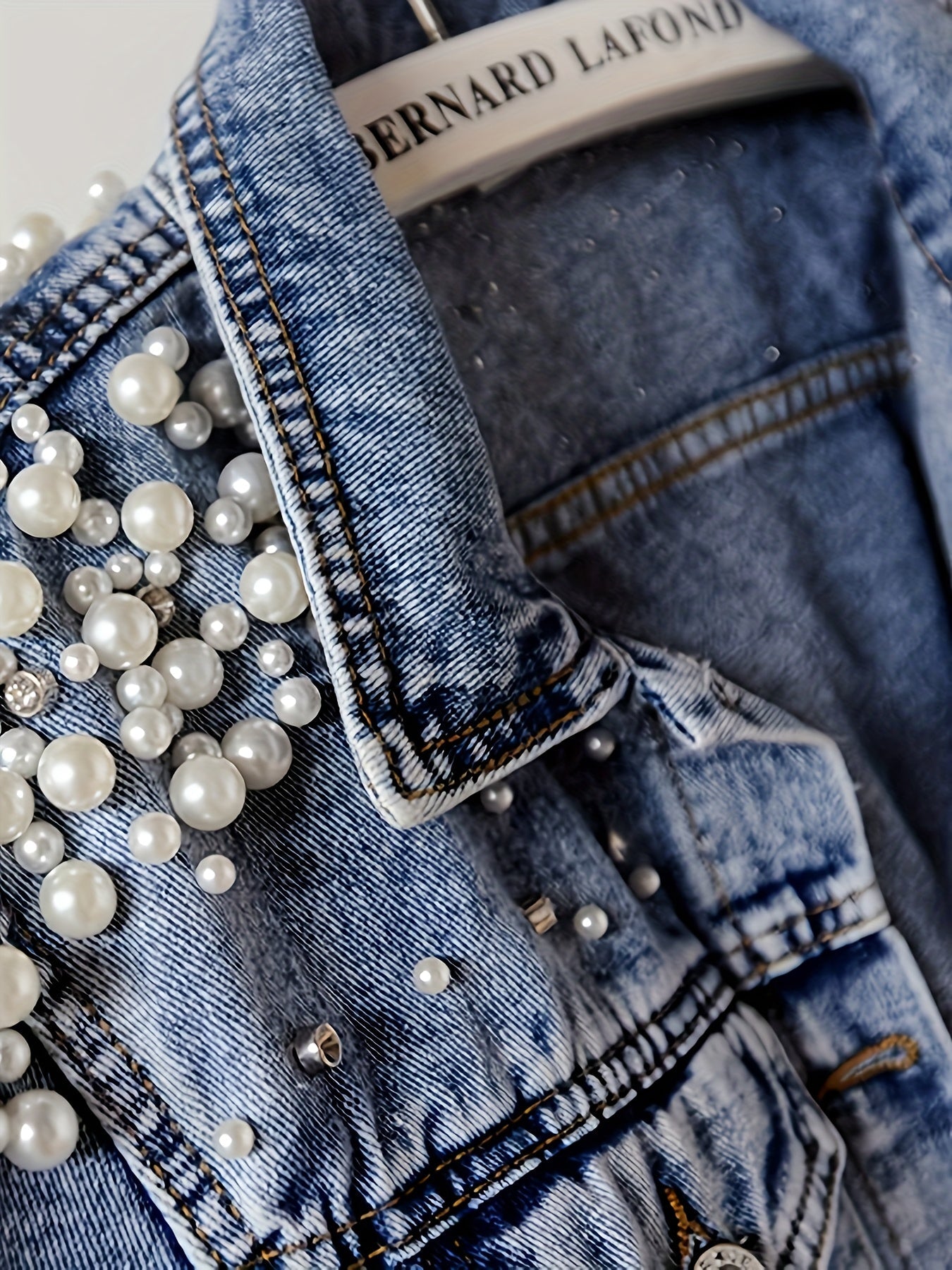 Women's Relaxed Denim Pullover Jacket – Bright Steel Blue detail view