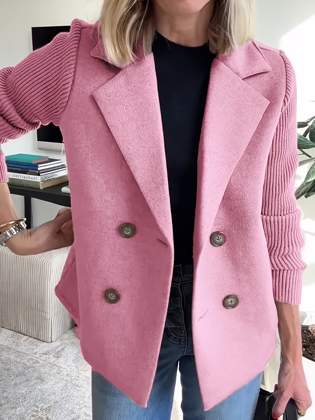 Women's Relaxed Double-Breasted Blazer – 6-Color Selection – Brown option – view 6