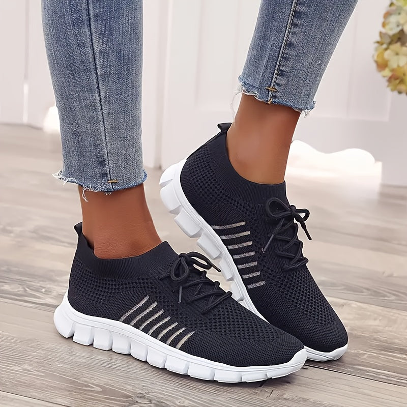 Women's Running Shoes - Breathable Mesh Lace-Up for Active Days – Black – view 5