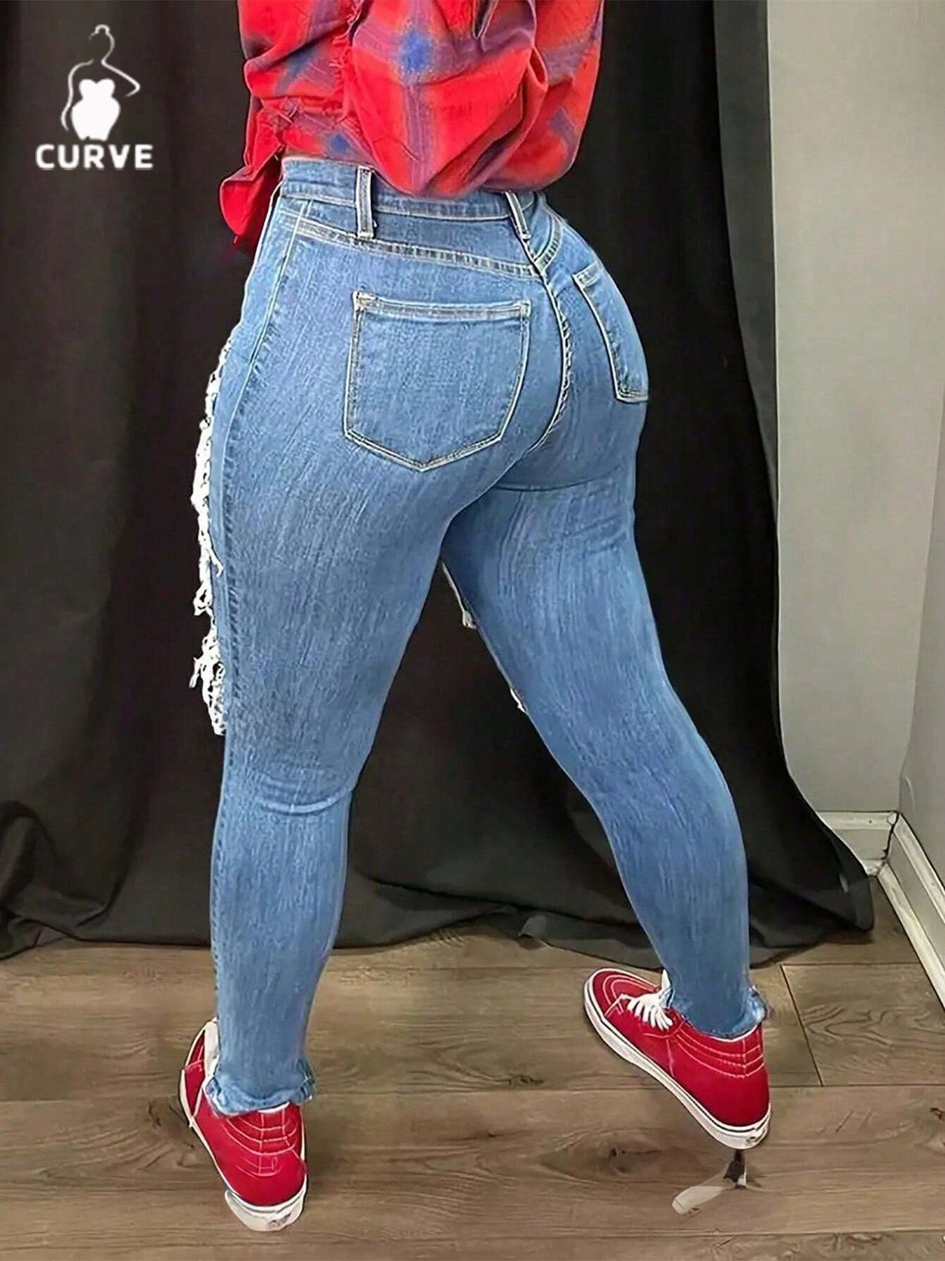 Women's Skinny Jeans - Medium Blue Distressed ā view 12