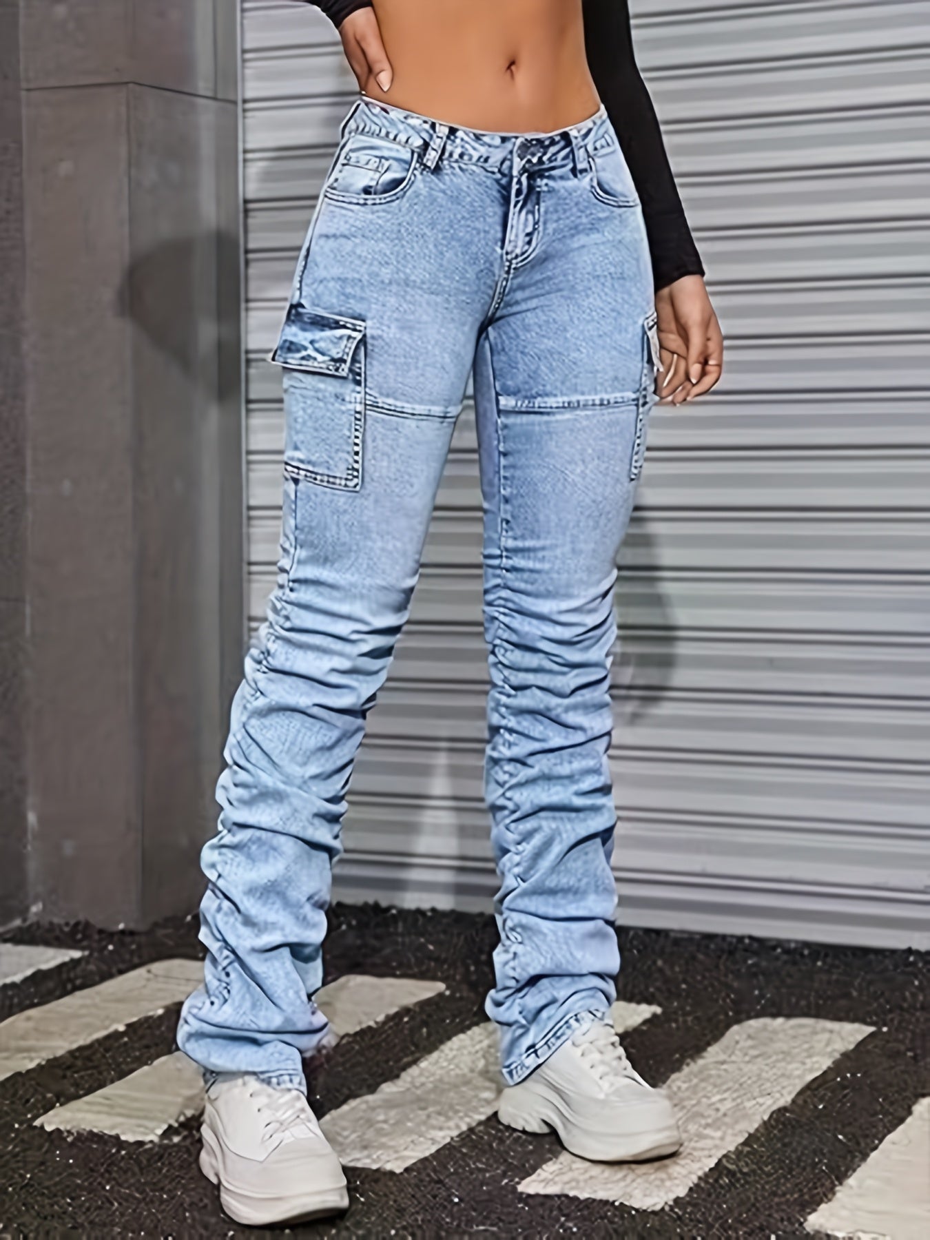 Women's Skinny Jeans - Sky Blue Stretch detail view