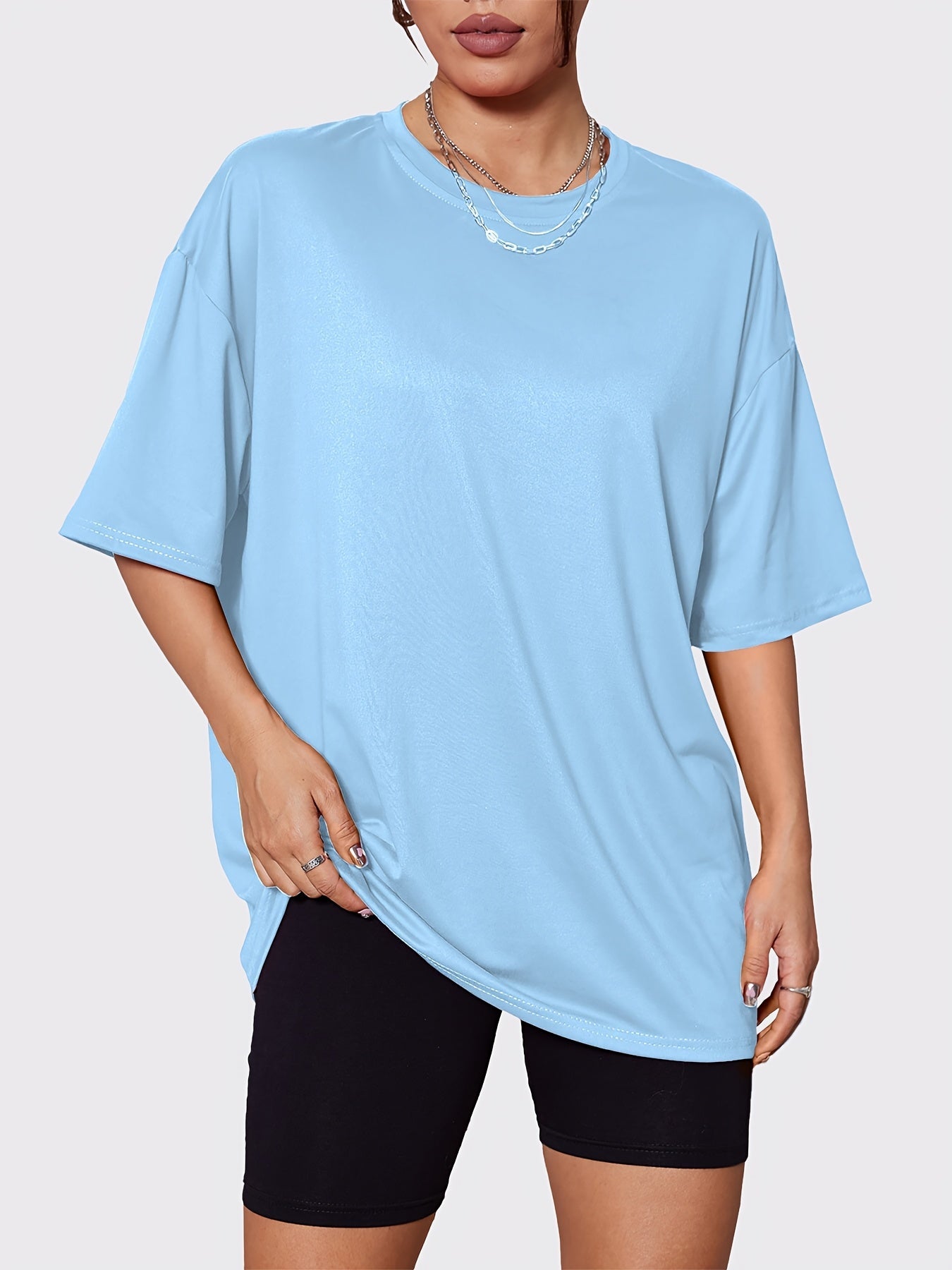 Women's Solid Color T-Shirt - 5-Pack Round Neck Short Sleeve detail view