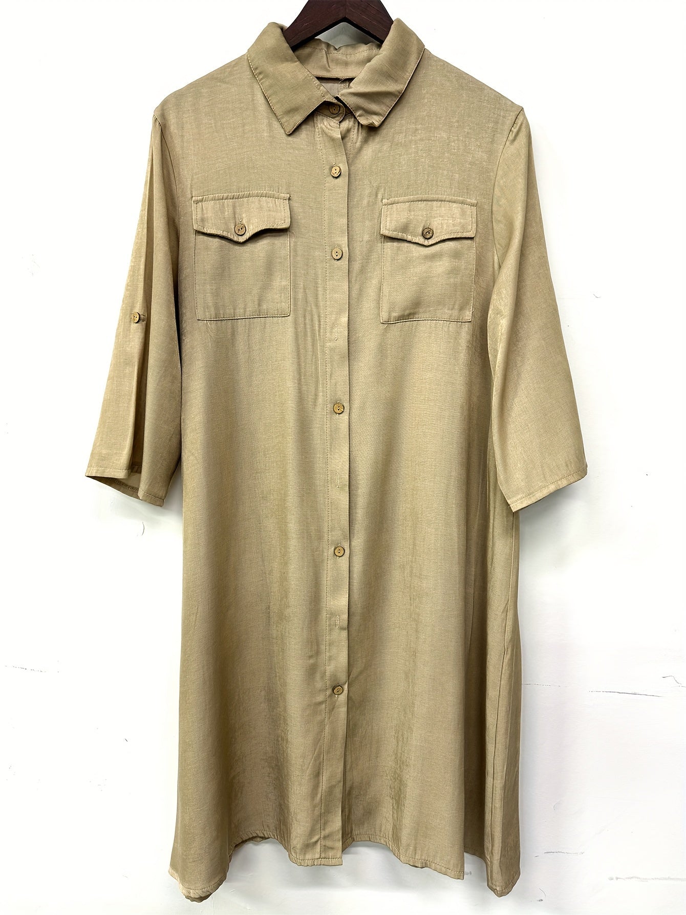 Women's Solid Midi Casual Dress - Button Front detail view