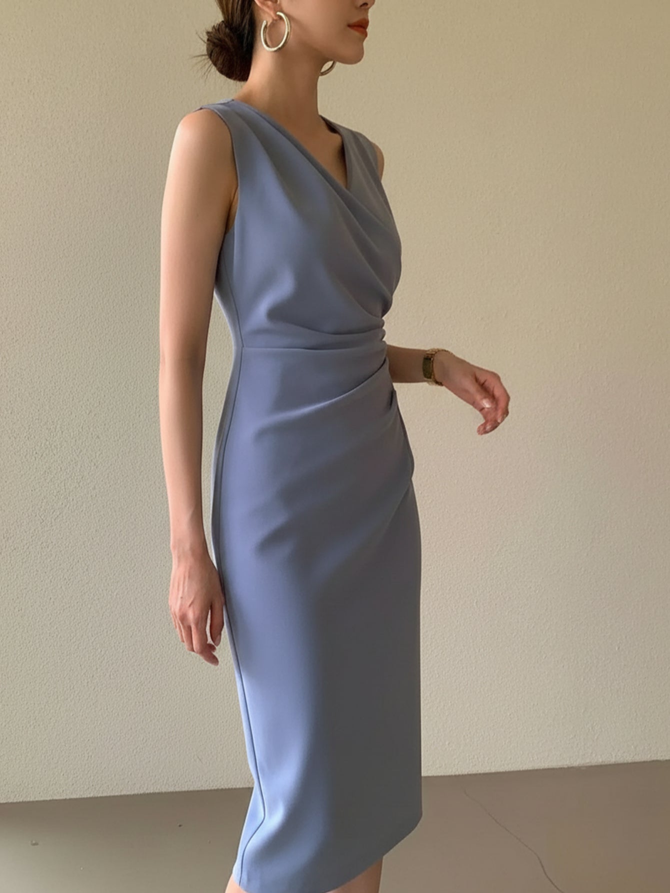 Women's Solid V-Neck Mini Bodycon Dress - Sleeveless detail view