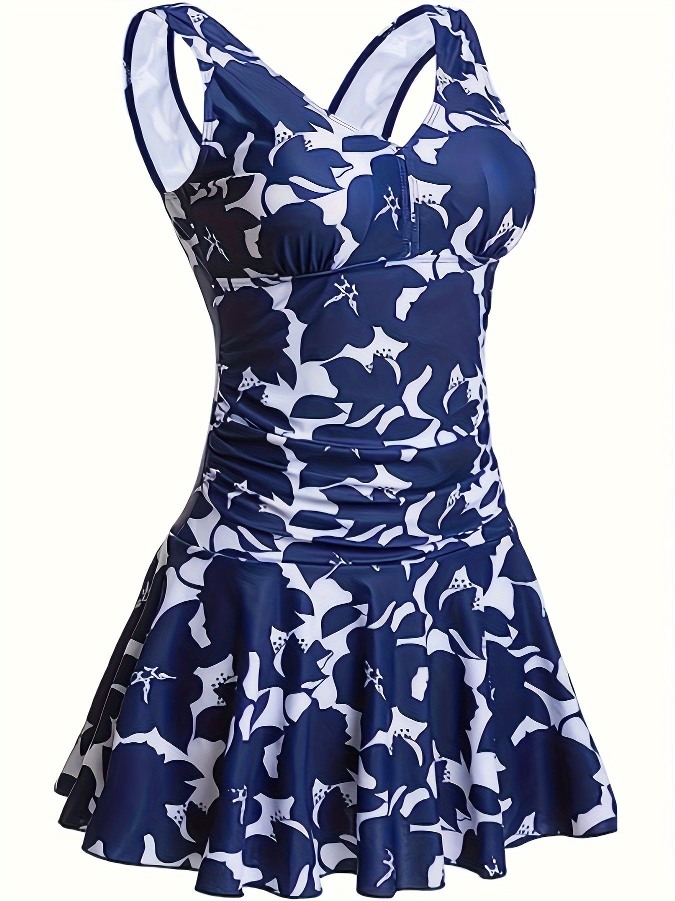 Women's Swim Dress - Floral Print V-Neck detail view