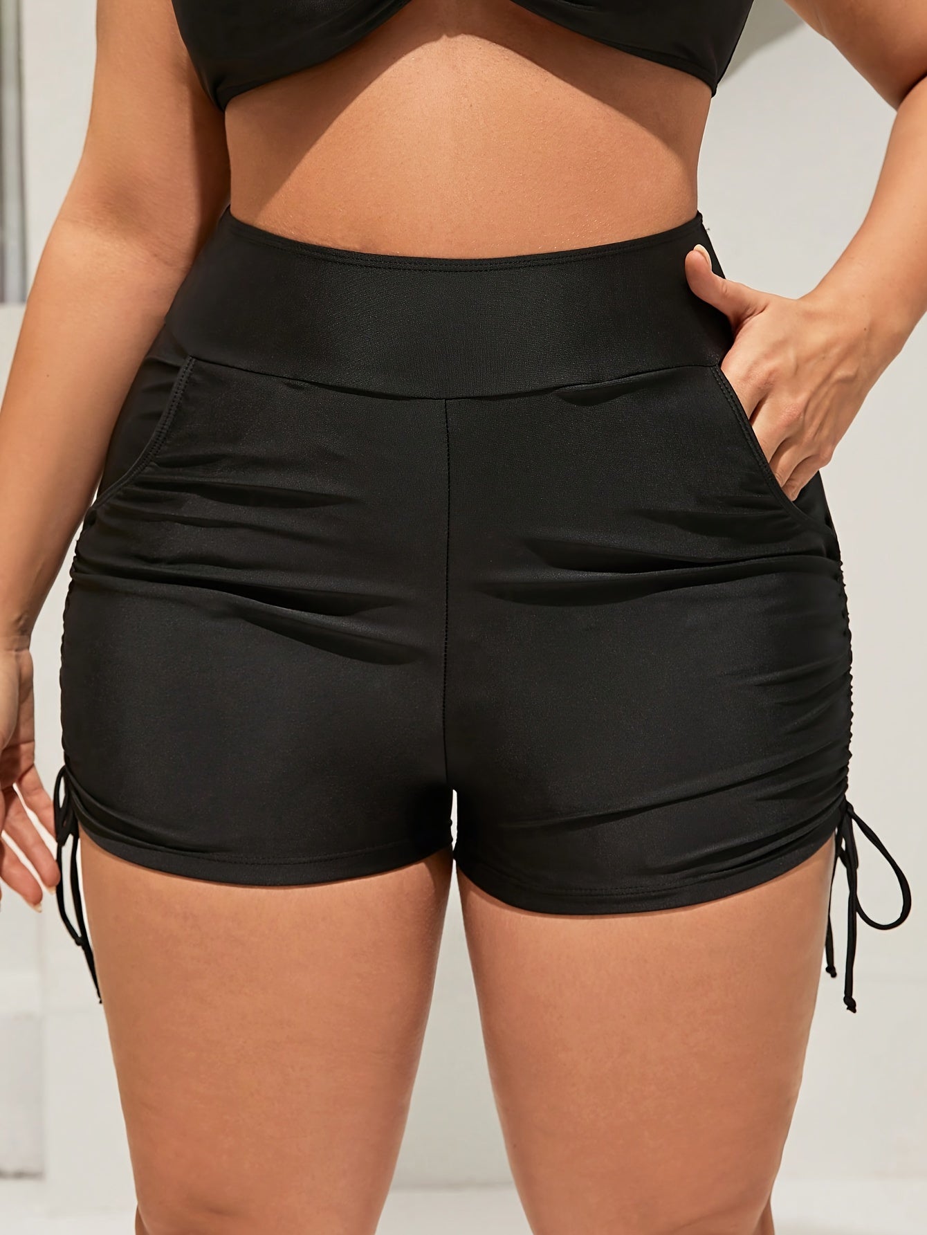Women's Swim Shorts - High-Waist – Black Colorway 70181 detail view