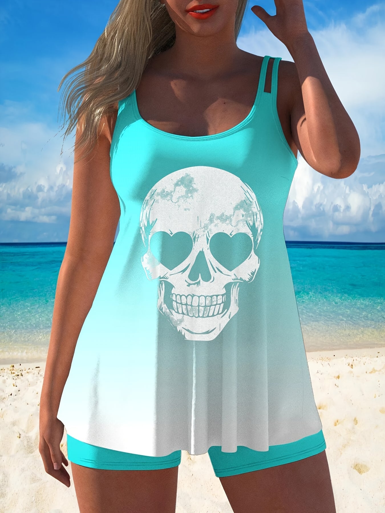 Women's Tankini - Skull Print Classic Neckline – view 16