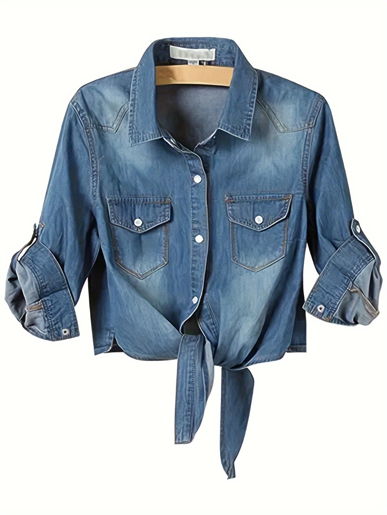 Women's Textured Blouse - Classic Neck Three-Quarter Sleeve detail view