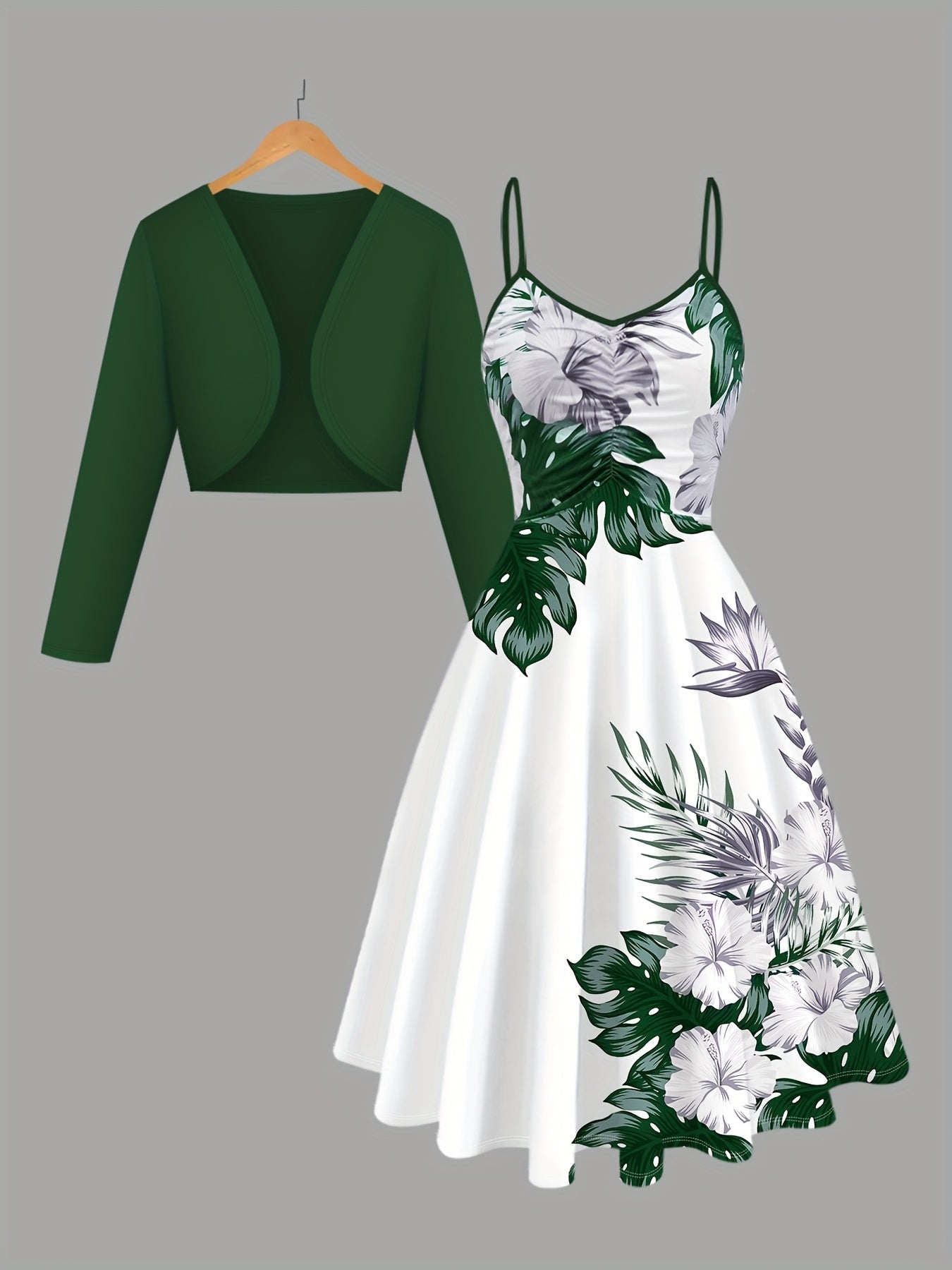 Women's Two-Piece Dress Set - Printed Vacation Matching Look detail view