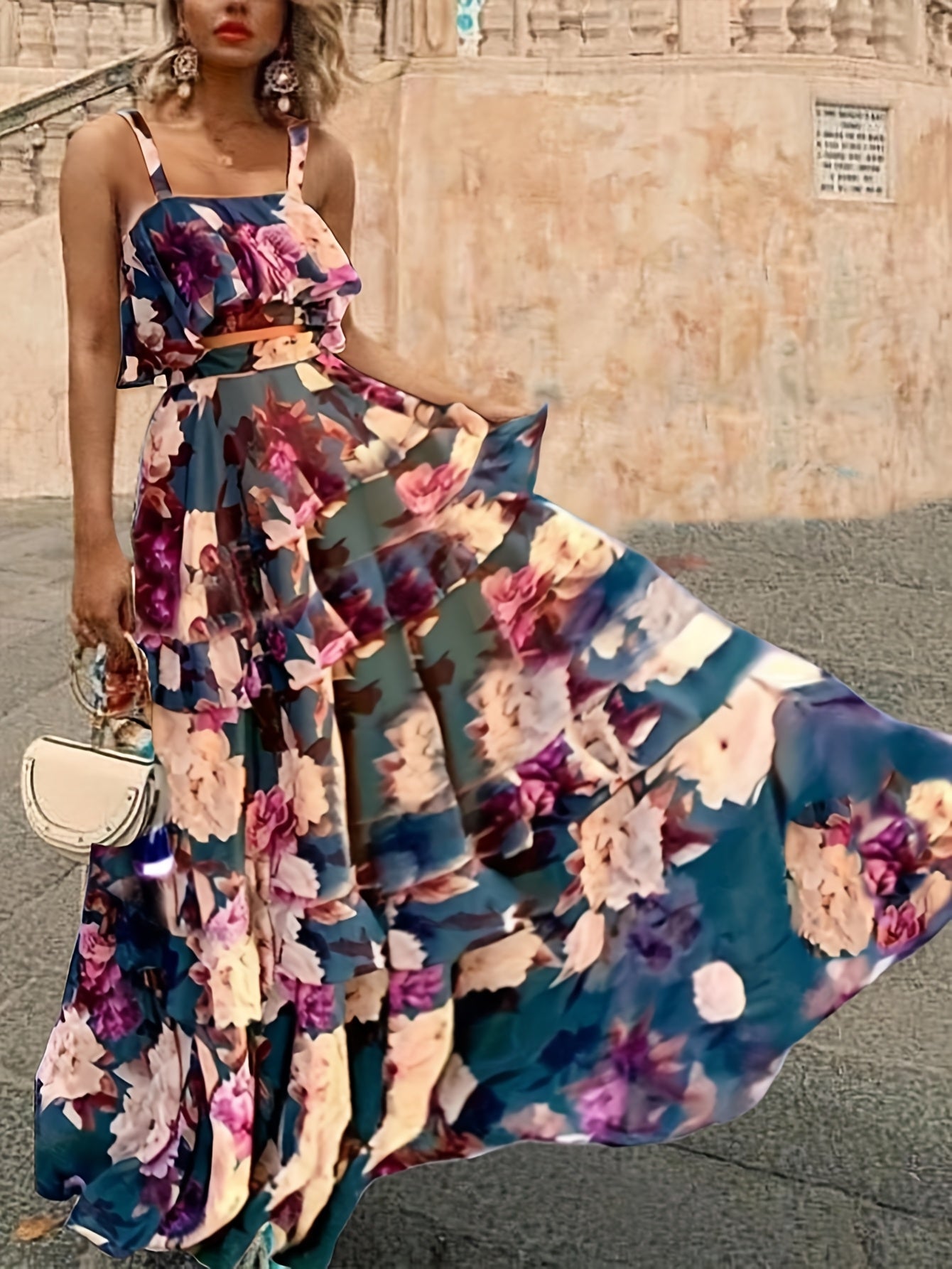 Women's Two-Piece Outfit Set - Graphic Print Classic Neckline detail view