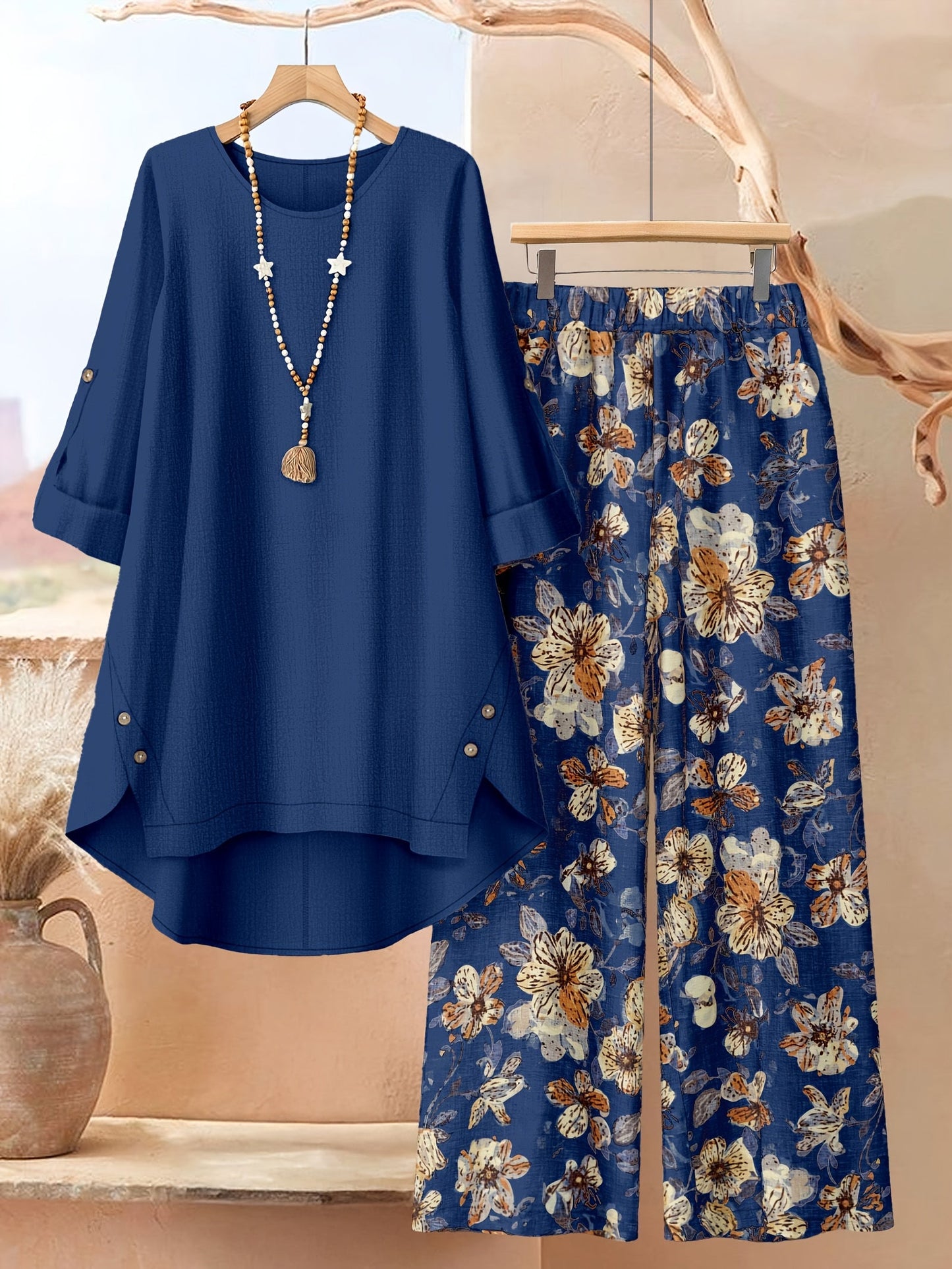 Women's Two-Piece Pants Set - Floral Print – Sizes 0XL–5XL – view 14