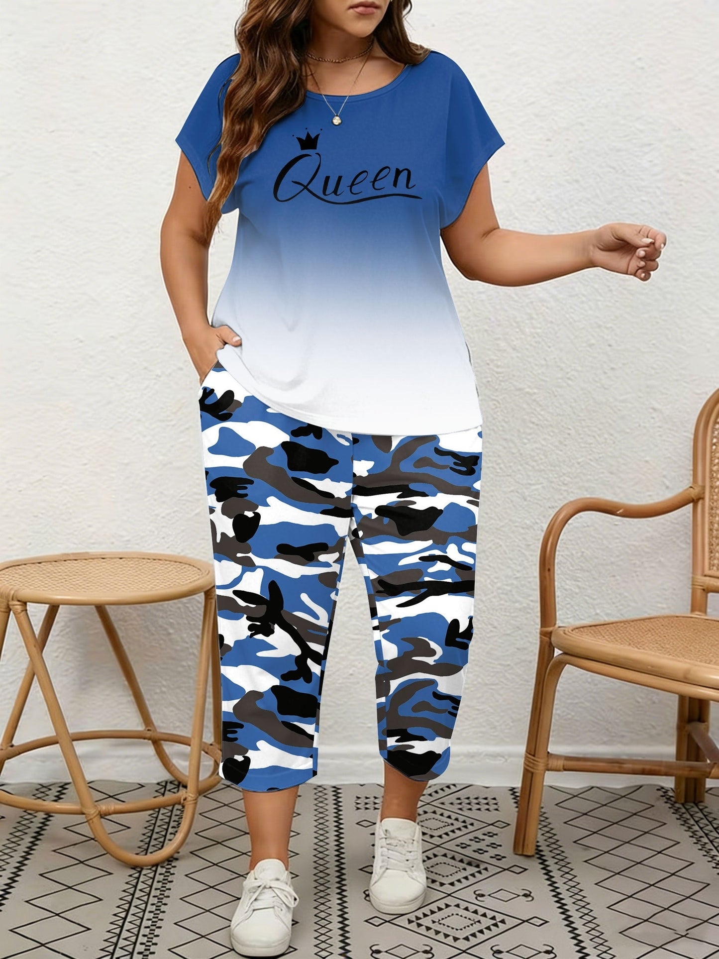 Women's Two-Piece Pants Set - Graphic Print – Black / Pink – view 13