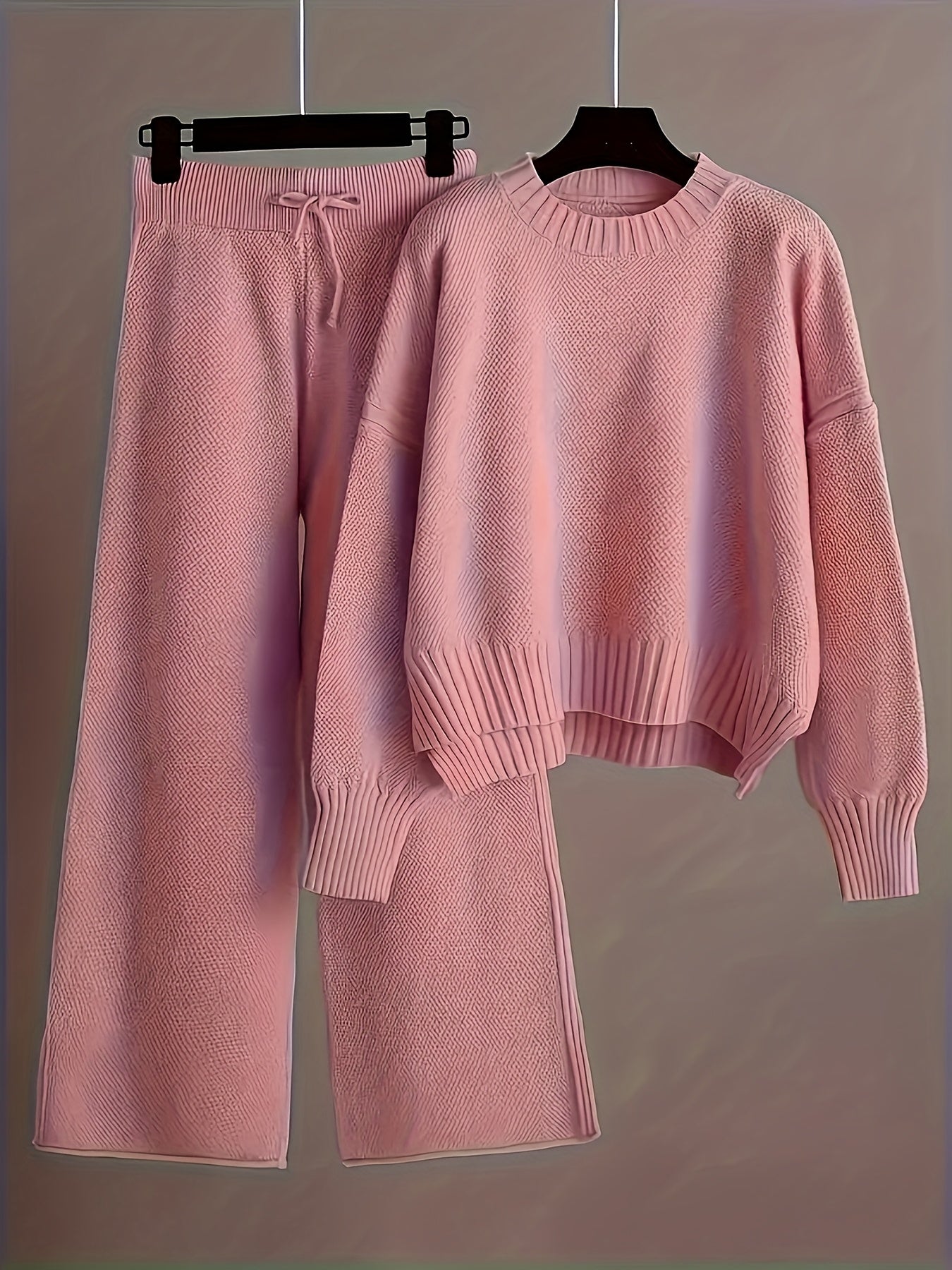 Women's Two-Piece Pants Set - Ribbed Casual Matching Look detail view
