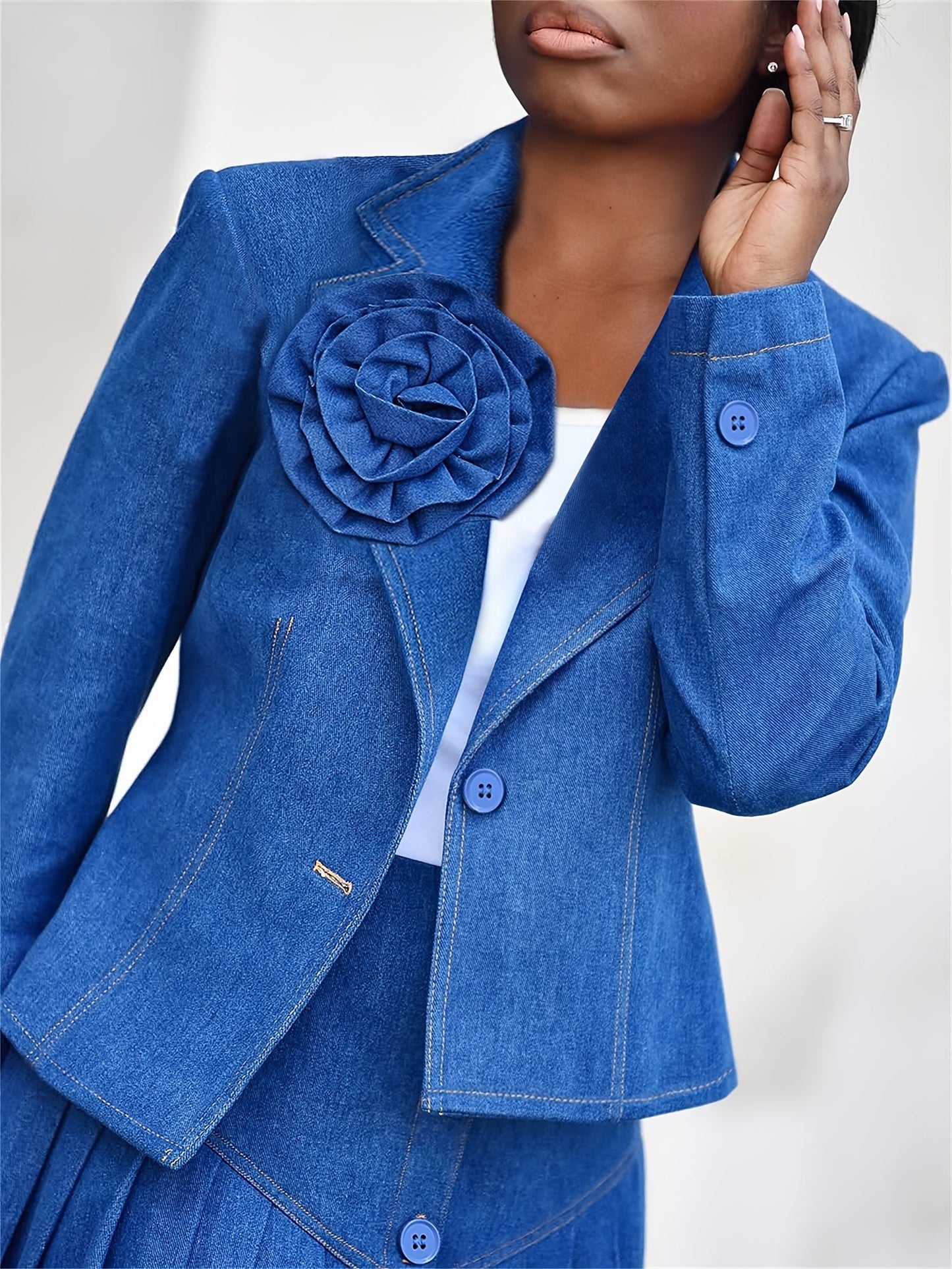 Women's Two-Piece Skirt Set - Solid Color Workwear Matching Outfit detail view