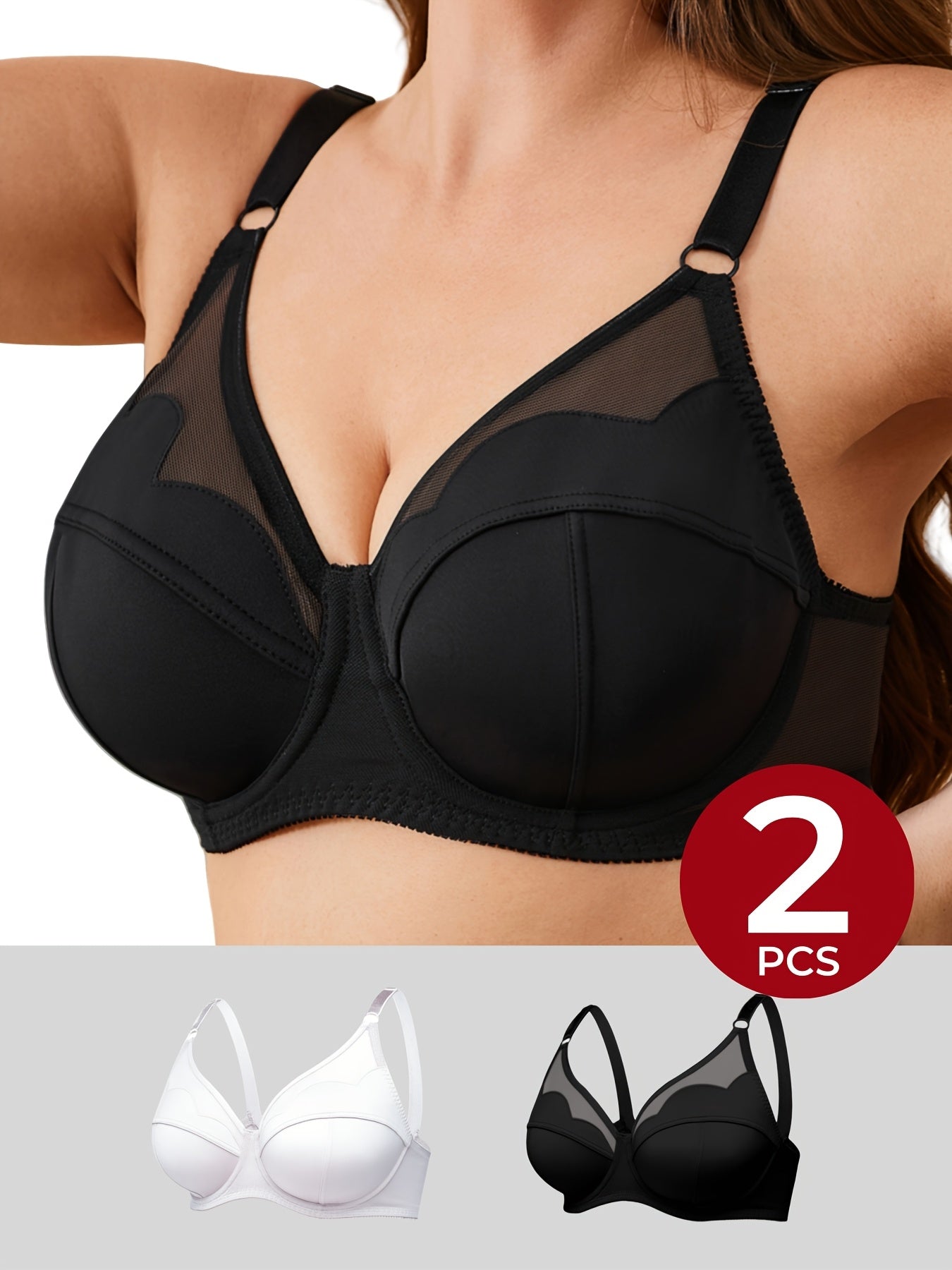Women's Underwire Bra - 2-Pack Unpadded, Medium Support detail view