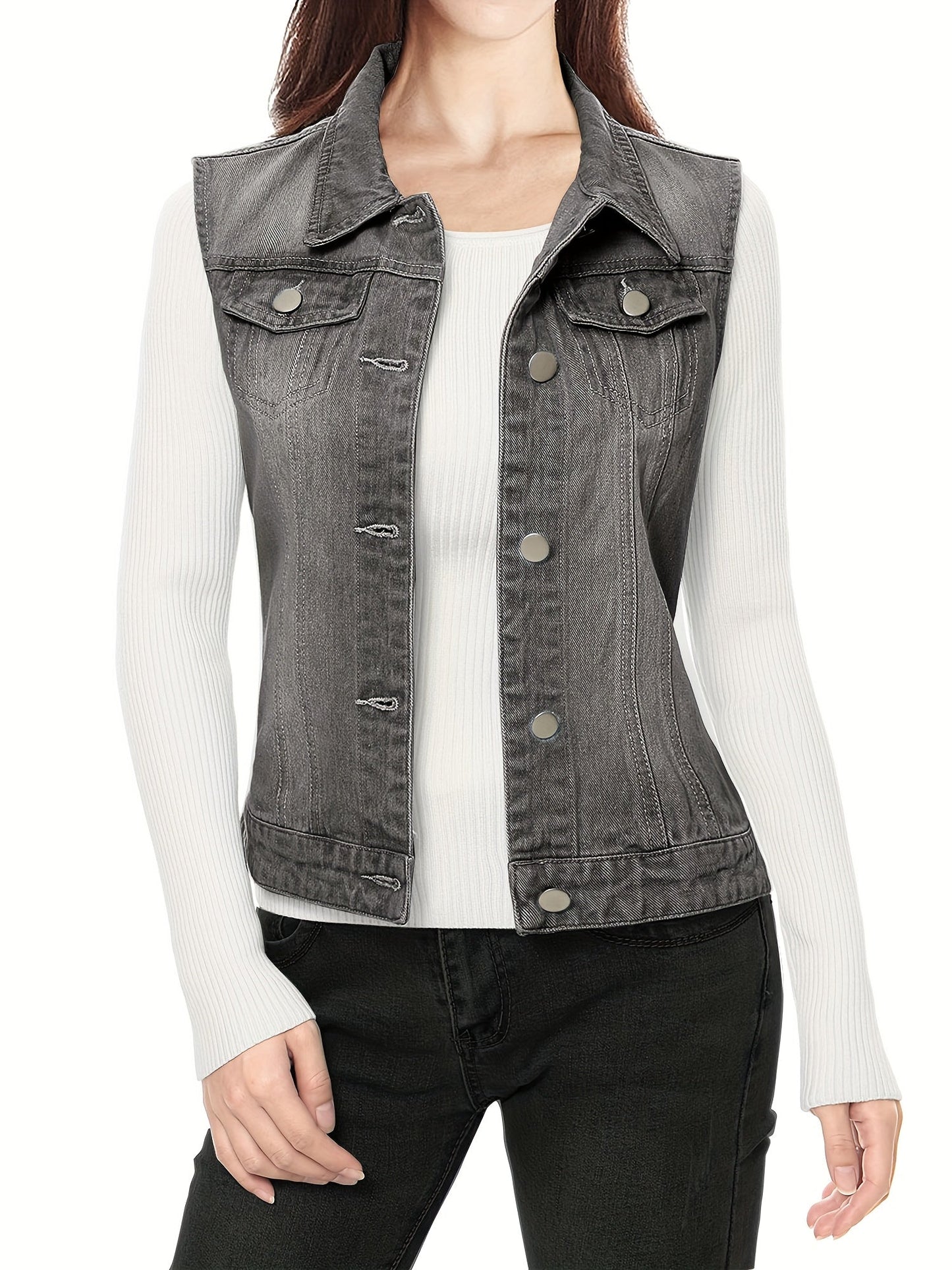 Women's Versatile Denim Single-Breasted Vest detail view