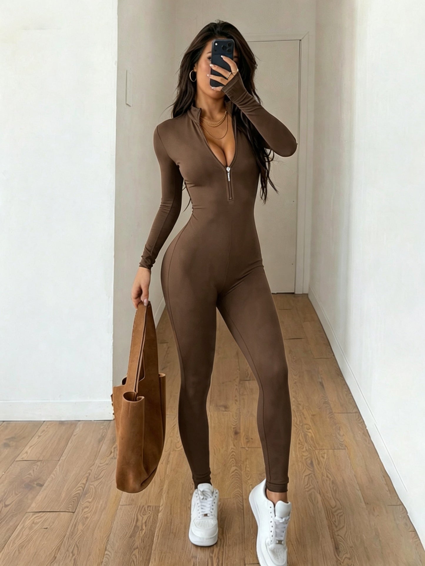 Women's Workout Jumpsuit - Skinny Leg Zip Detail – view 15