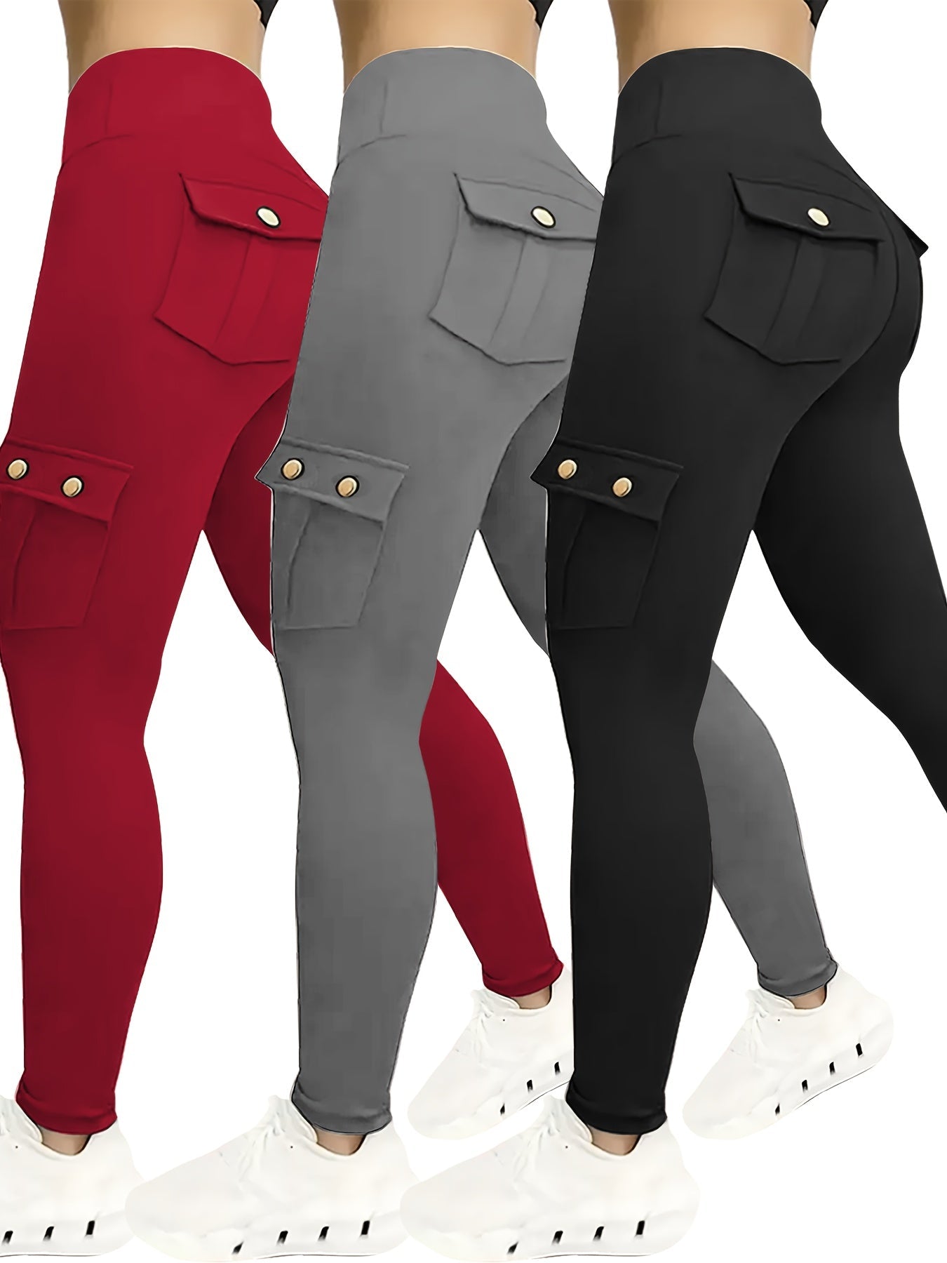 Women's Workout Leggings - Black+Blue+Burgundy Pockets detail view