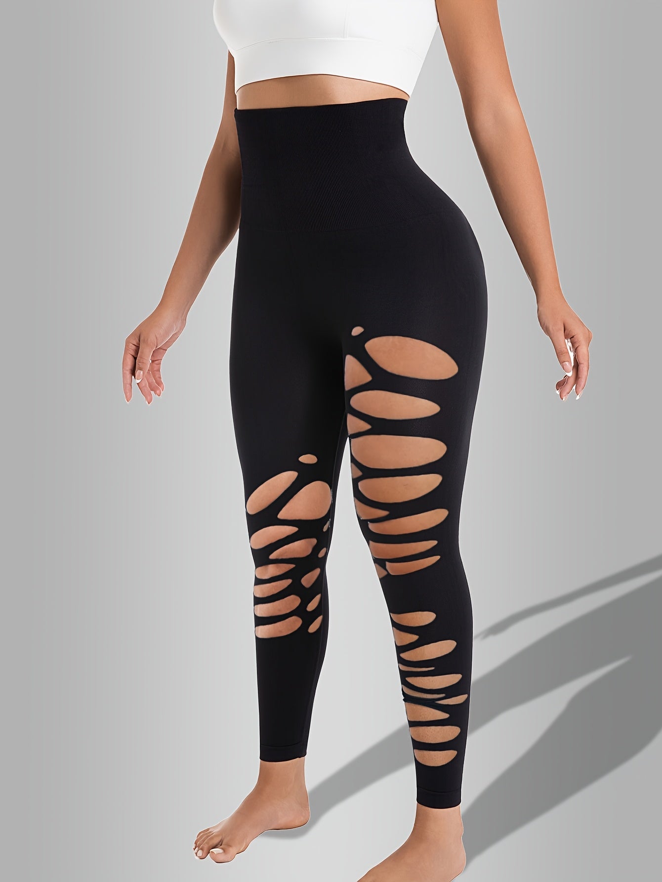 Women's Workout Leggings - Black Sculpting Detail detail view