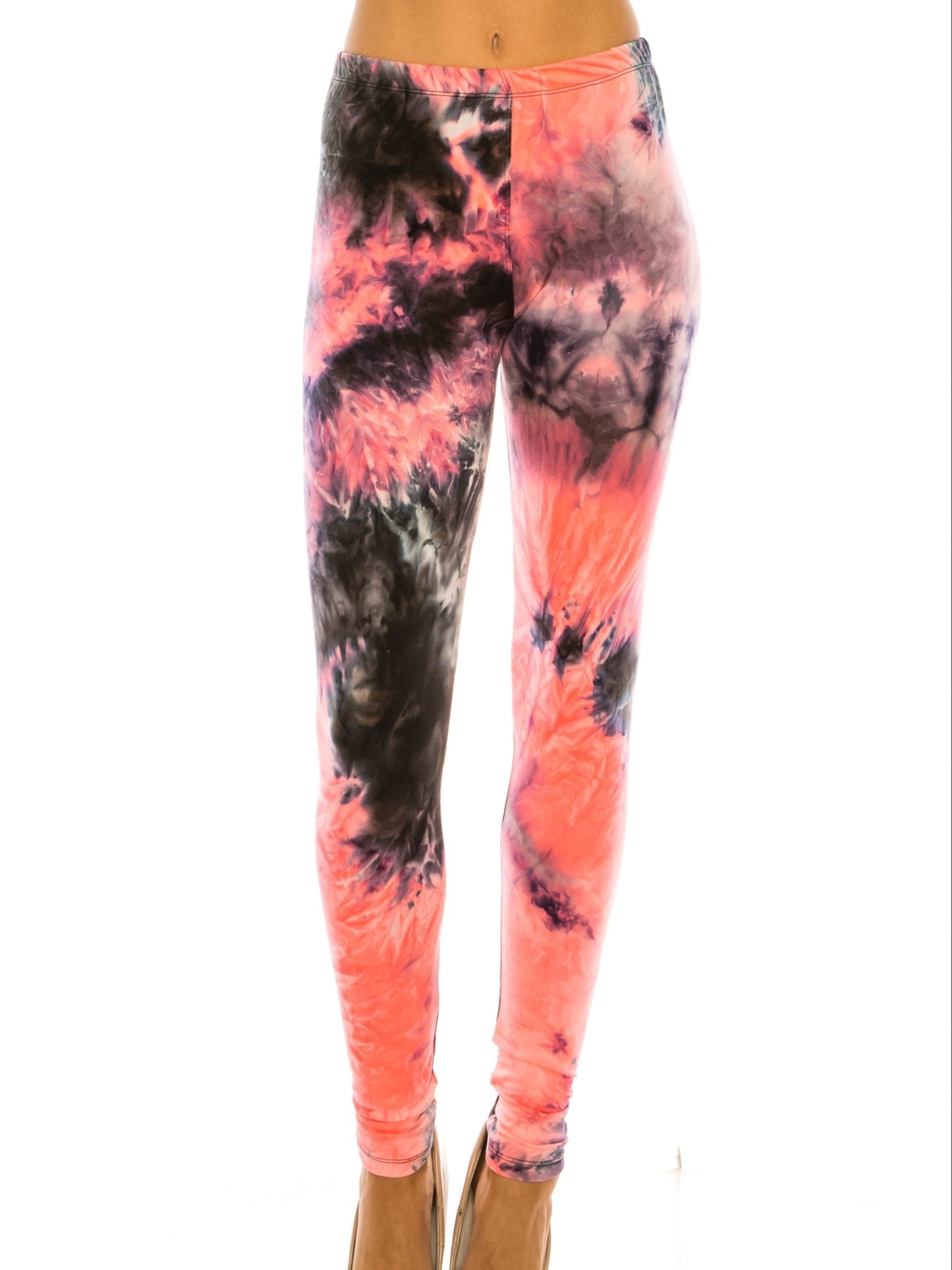 Women's Workout Leggings - Elastic Waist Tie-Dye Print detail view