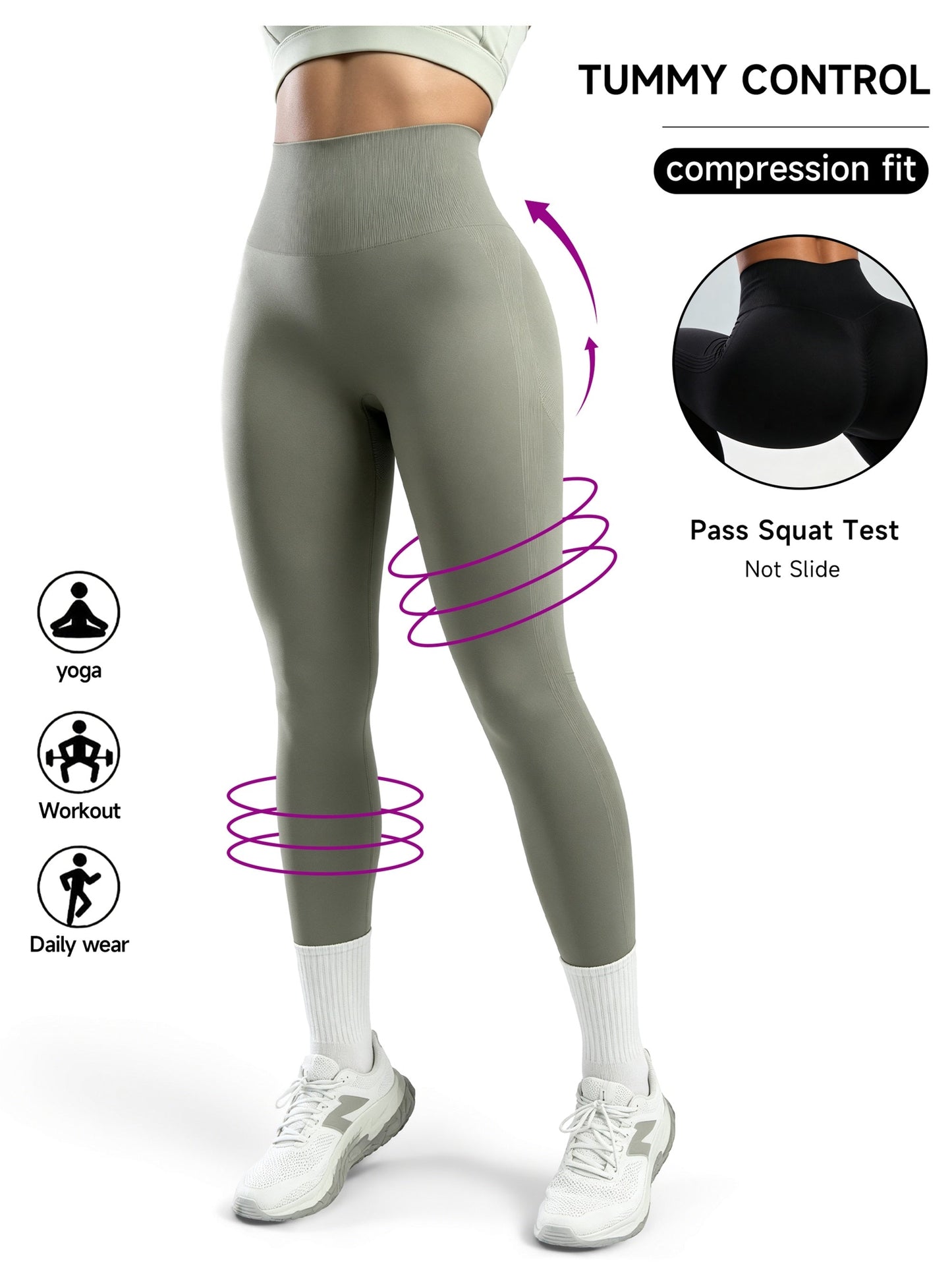 Women's Workout Leggings - Sculpting Detail Stretch Fit detail view