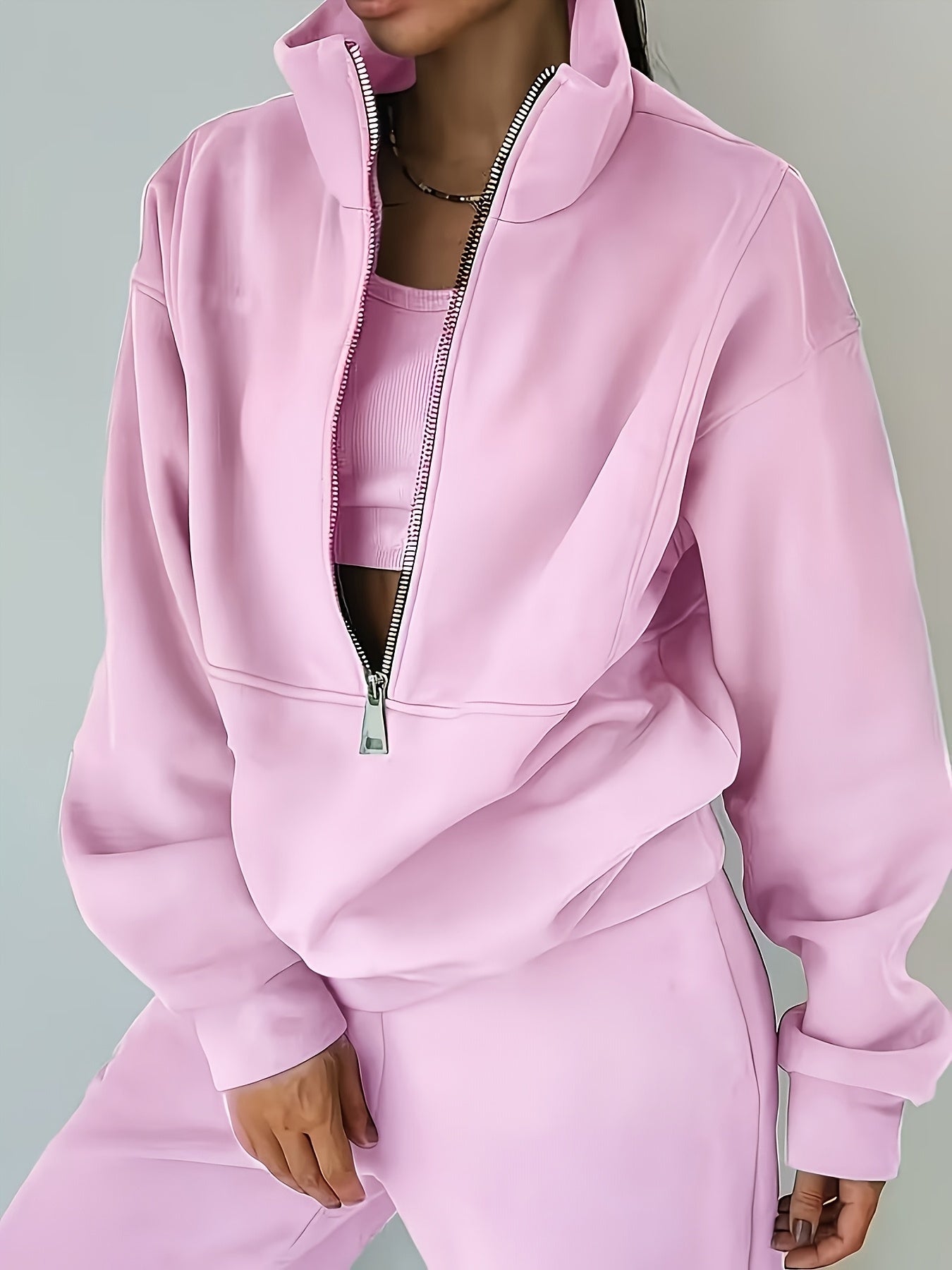 Women's Workout Set - Zip Detail Workwear Matching Outfit detail view