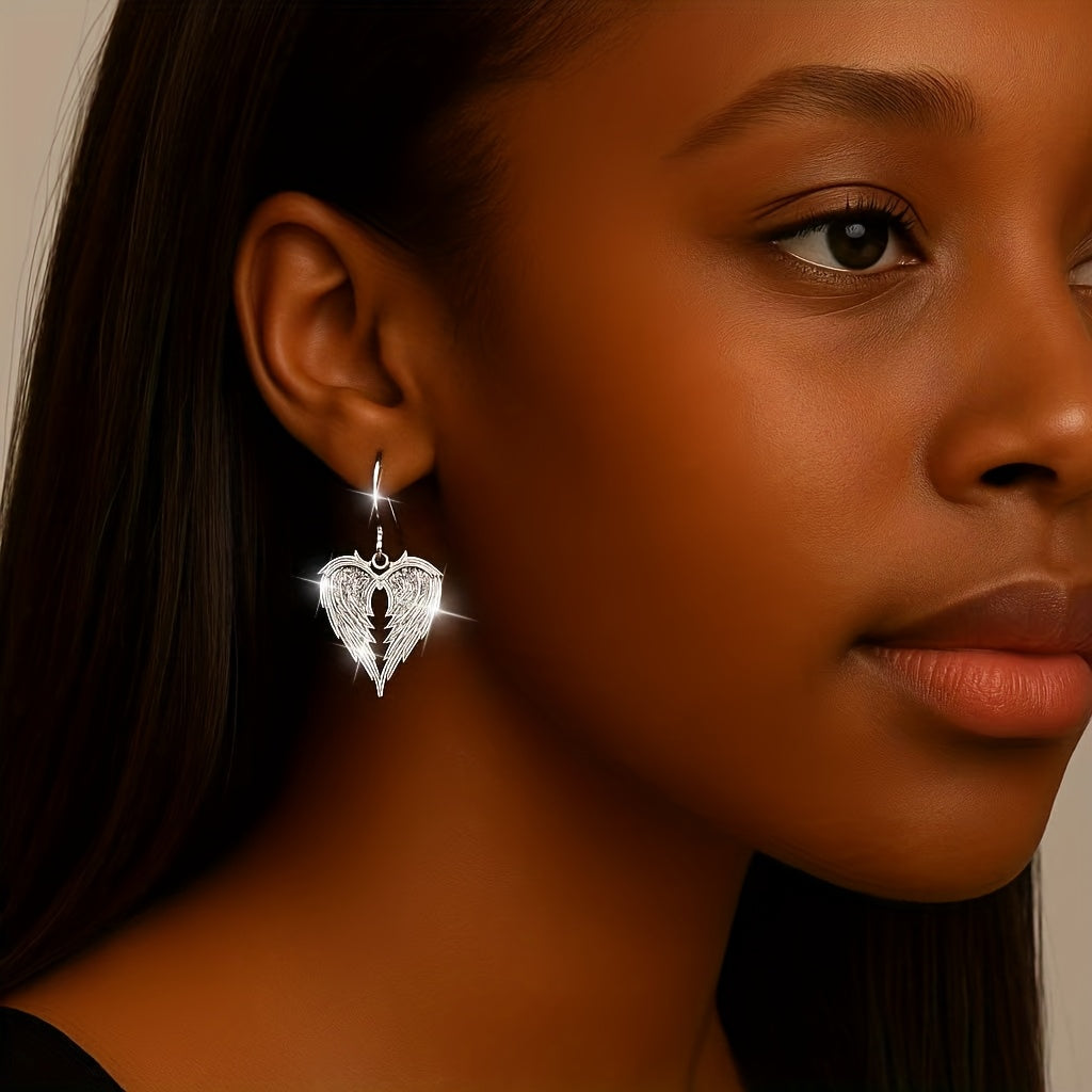 A Pair of Stylish And Elegant Angel Wings Heart-Shaped Love Pendant Earrings, Or a Heart-Shaped Pendant Necklace, Exquisite Holiday Birthday Party Memorabilia Gifts, Christmas Valentine'S Day Mother'S Day Presents, Jewelry Accessories