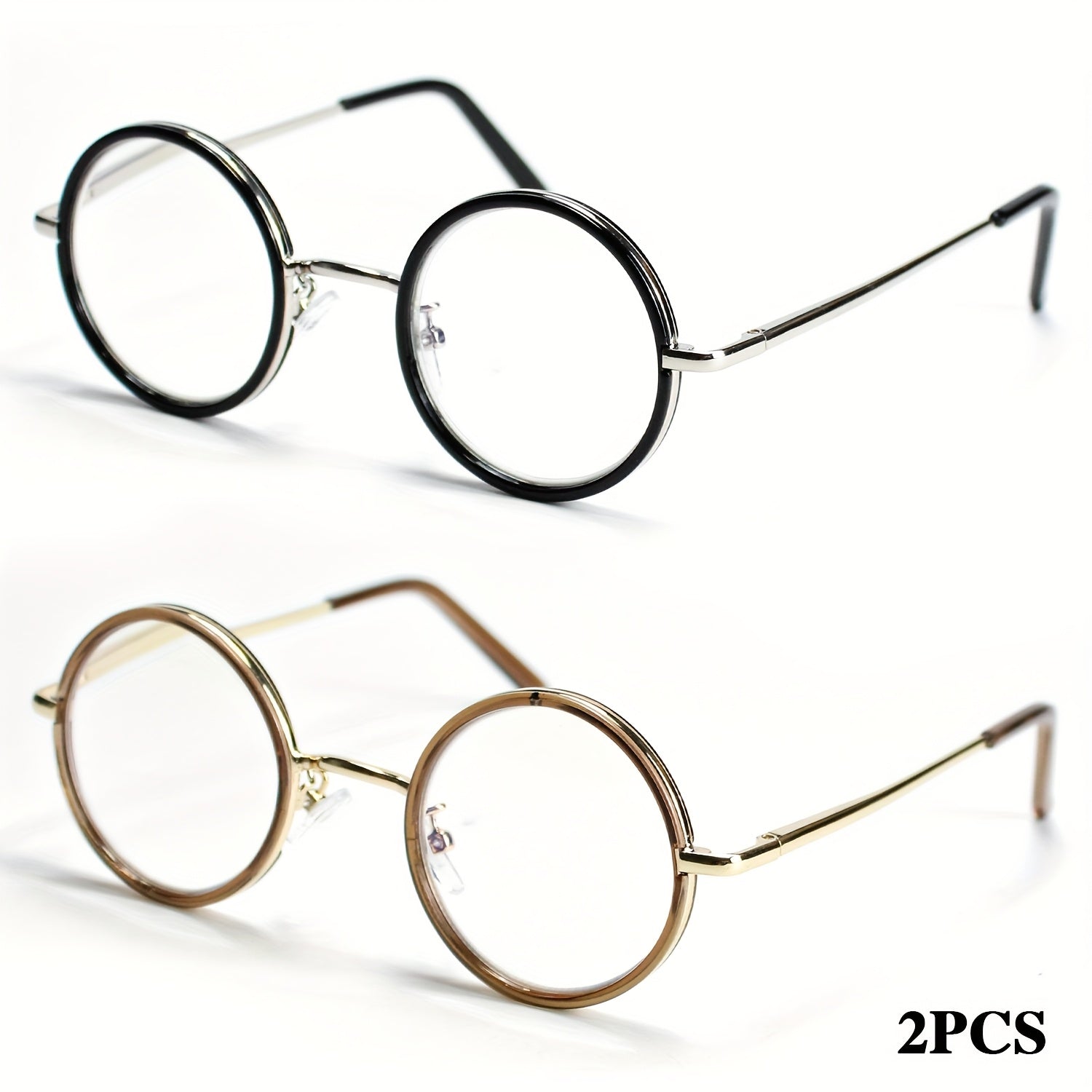 2pcs Stylish Metal Round Reading Glasses for Men & Women - Comfortable Spring Hinges, Lenses, Lightweight Design, Perfect for Reading & Fashion, Includes Case & Cleaning Cloth, Cute Glasse
