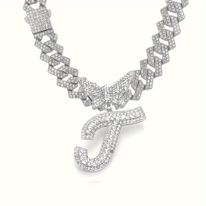 Cuban Link Chain Necklace - Initial Letter for Men Women - with Butterfly Alphabet Pendant A-Z, Gold & - product detail view