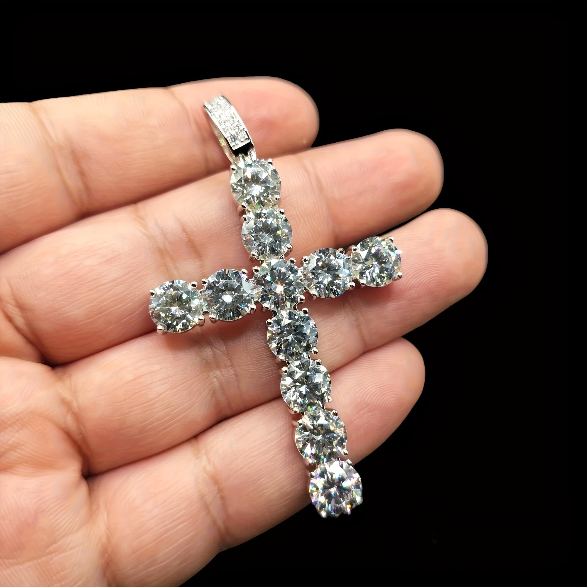 925 sterling Silvery cross pendant necklace - hypoallergenic, luxurious, and durable Men's jewelry - the perfect gift for lovers, friends, and rappers, suitable for banquets, parties, and special occasions