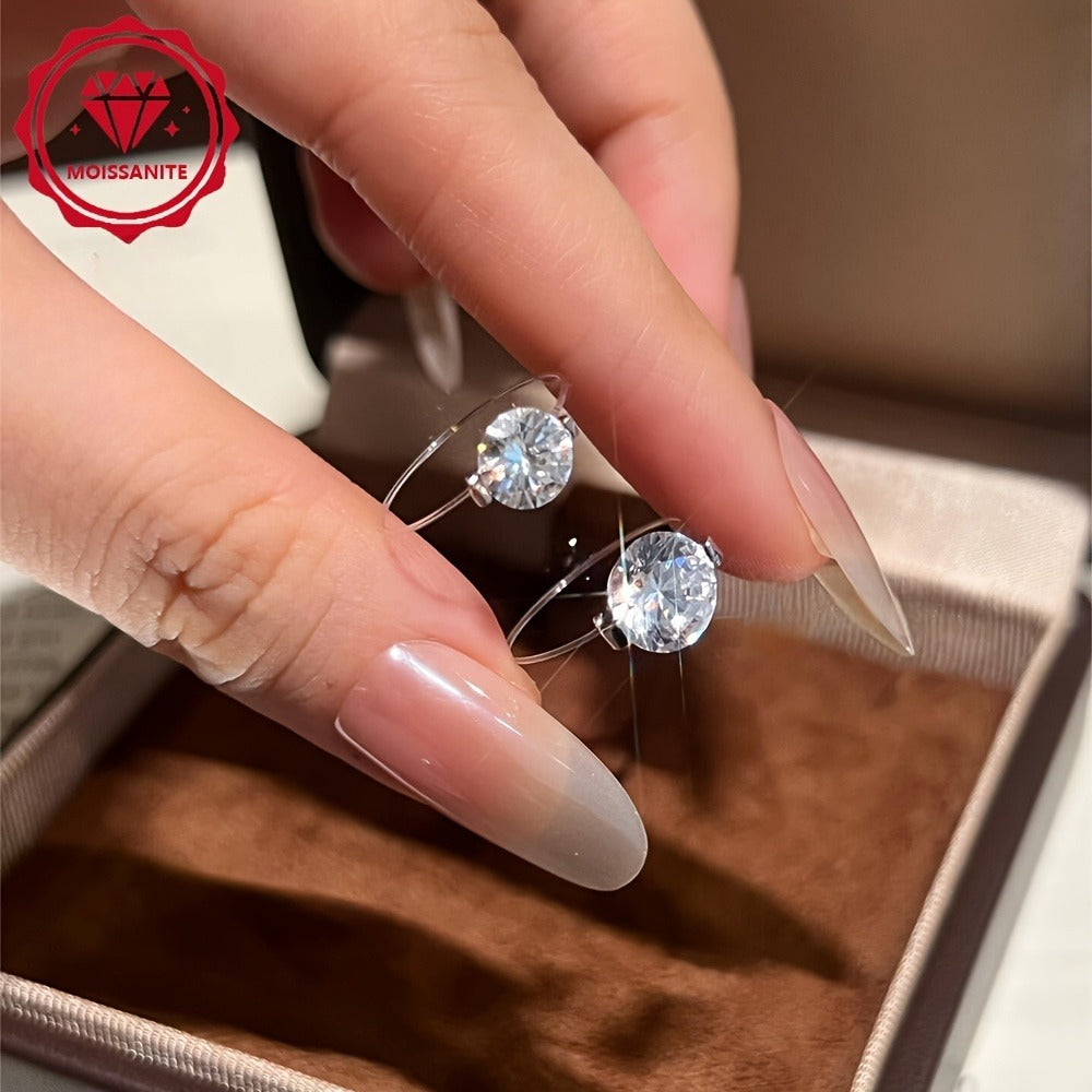 925 Silver Moissanite Fishing Line Ring, Minimalist Large Stone Versatile Niche Design Band Jewelry, Invisible Transparent, Perfect for Music Festivals Vacation Occasions And Holiday Gifts, Cute & Luxurious Style