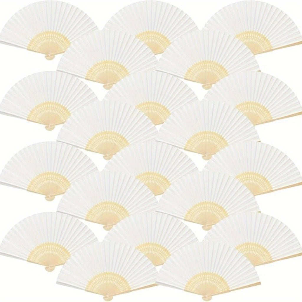 20/50/65pcs White Handheld Paper Fan Paper Folding Fans with Bamboos for Wedding Gift, Party, Cosplay, Dance Practice