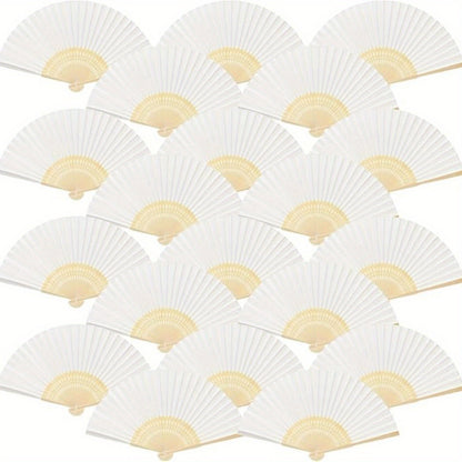 Paper Folding Fans Bulk White Handheld Bamboo Handle — 20/50/65 Pack for Wedding, Party, Cosplay, Dance Practice | DIY Blank Hand Fan Set