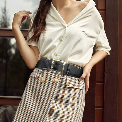 Wide Belt for Women Golden Double Prong Buckle Waist Belt Ladies Fashion Cinch Belt for Dresses Jeans Plus Size S M L 1XL 2XL Black Beige Brown Coffee