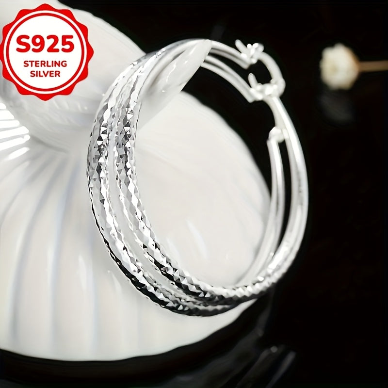 925 Pure Silvery Pair of Elegant Large Hoop Earrings for Women, Fashionable and Trendy, Suitable for Daily Wear and Vacation, Perfect Valentine's Day Gift