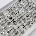 [24pcs Punk Ring Set] 24pcs Random Retro Punk Ring Set, Dark Style Spider Skull Cross Jewelry, Suitable for Daily And Party Wear, Trendy Accessories