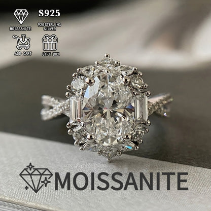 Moissanite Ring S925 Sterling Silver 2ct Egg-Shaped Boho Cross Design Hypoallergenic Women Ring Wedding Anniversary Gift Sizes 6-10