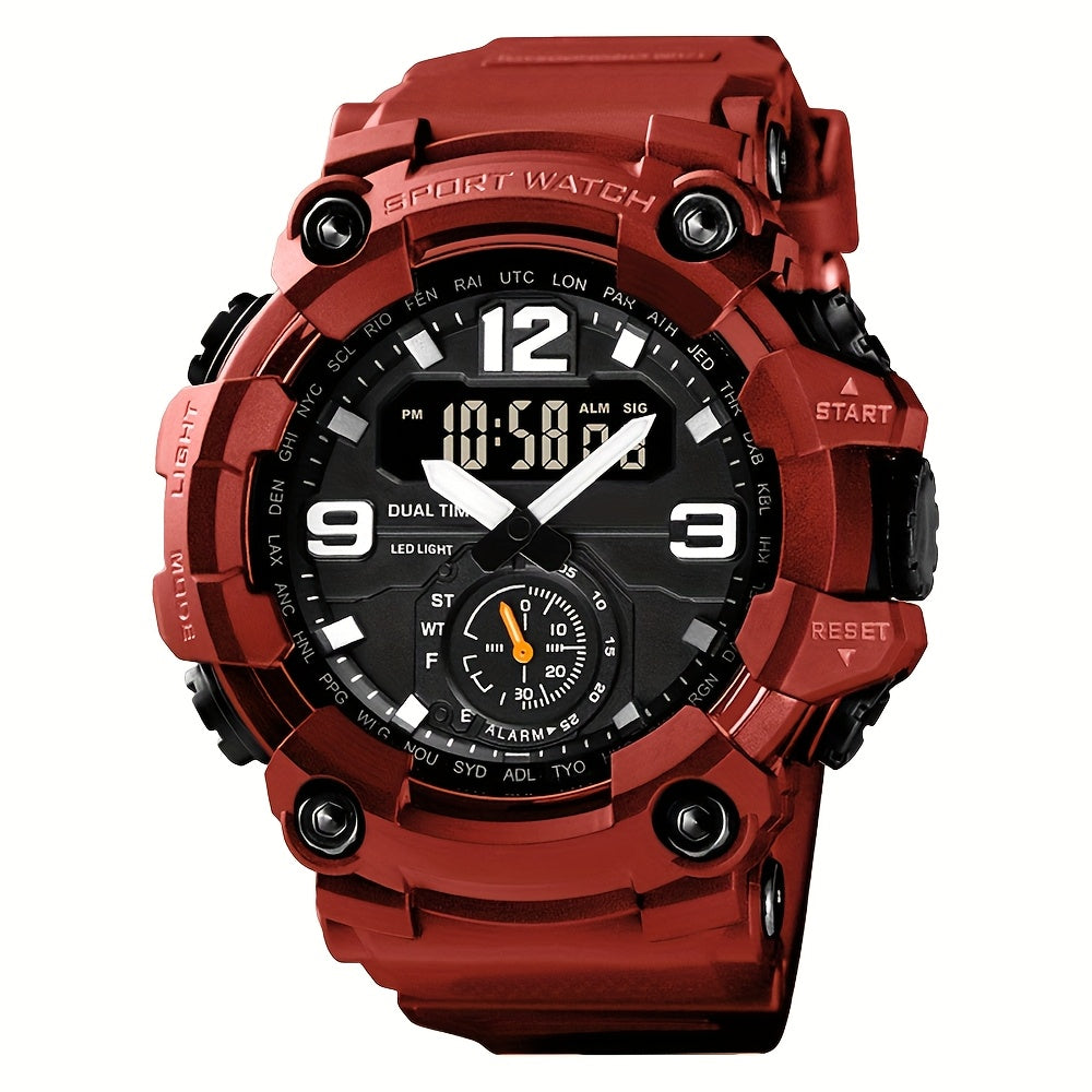 Men's Sports Digital Watch Dual Display TPU Strap – Fashion Analog Digital Wristwatch for Men Outdoor Casual Timepiece Gift, Black Red Golden